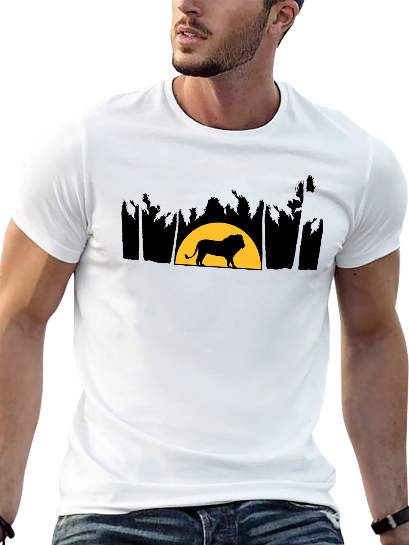 Lion Sunset Graphic Tee - Black Cotton Shirt