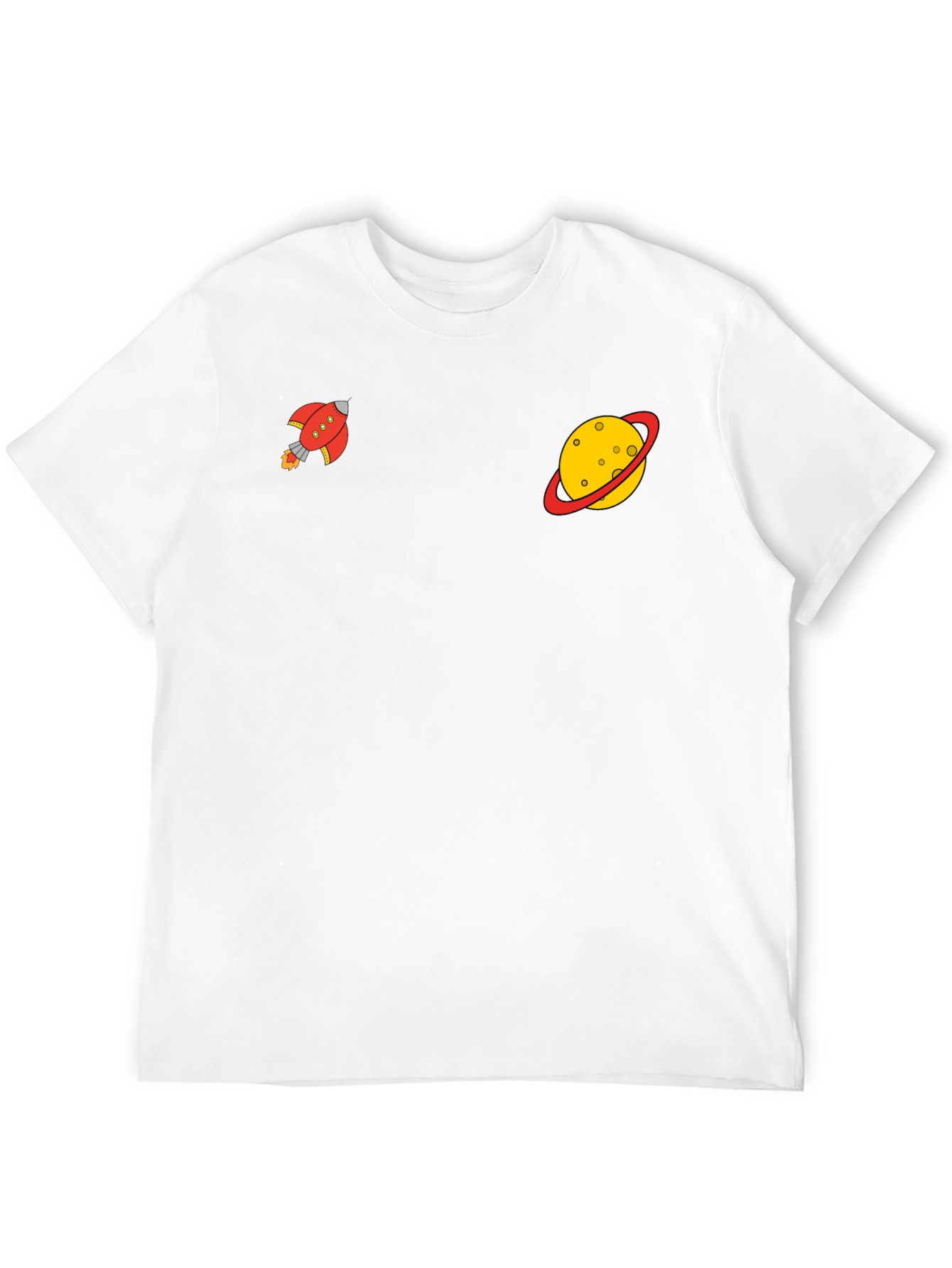 Space Explorer Black Tee: Rocket & Planet Graphic