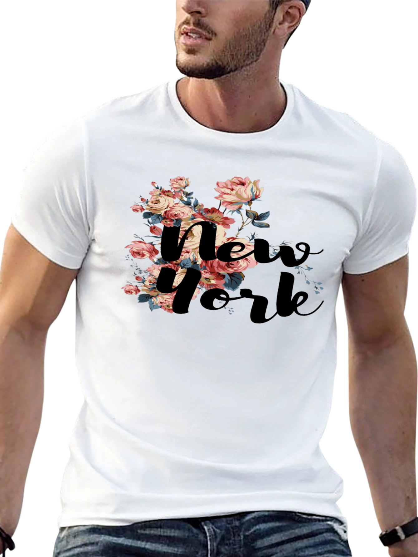 Floral New York Black T-Shirt