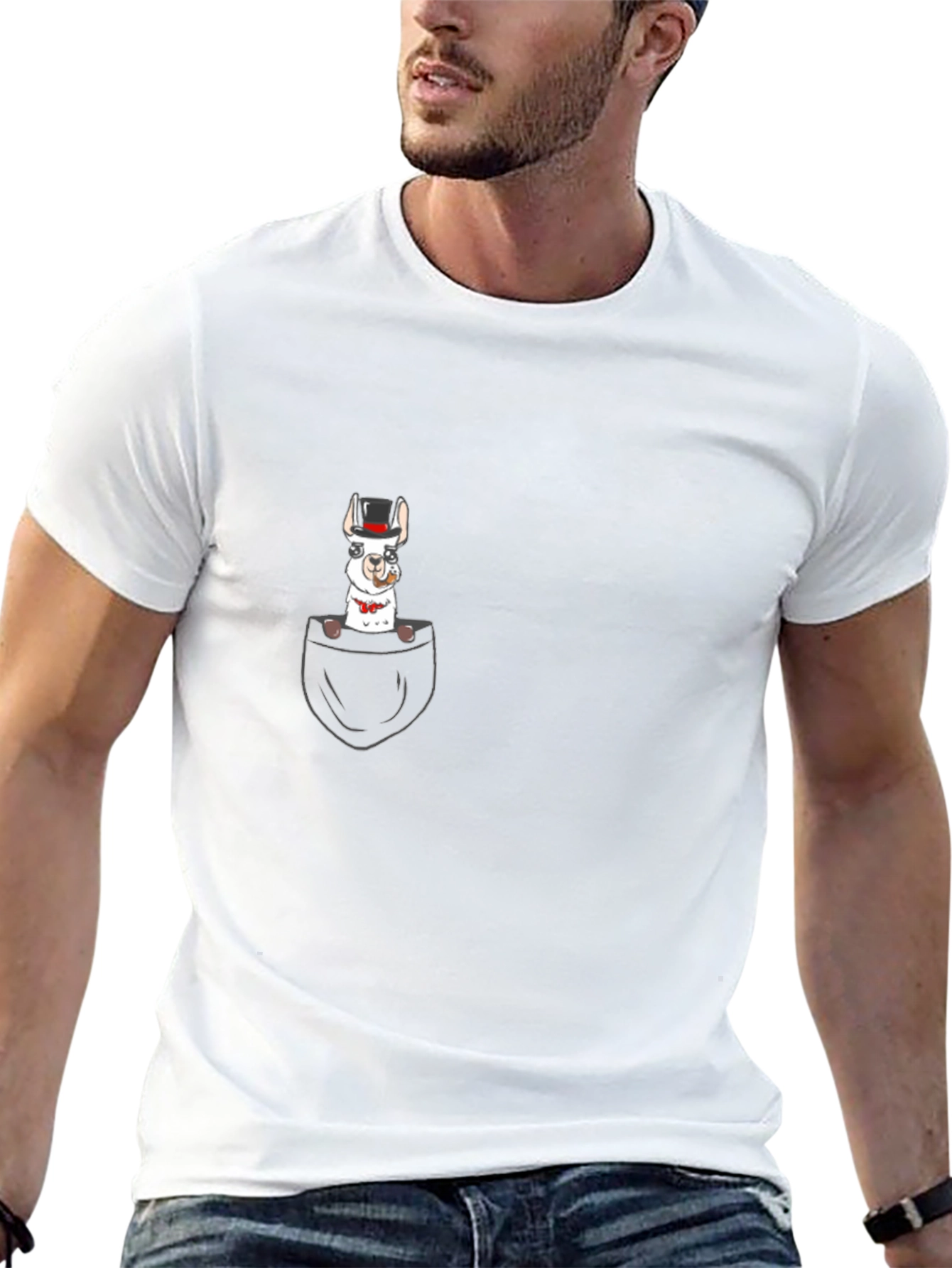 Llama in Pocket Graphic Tee - Black Cotton T-Shirt