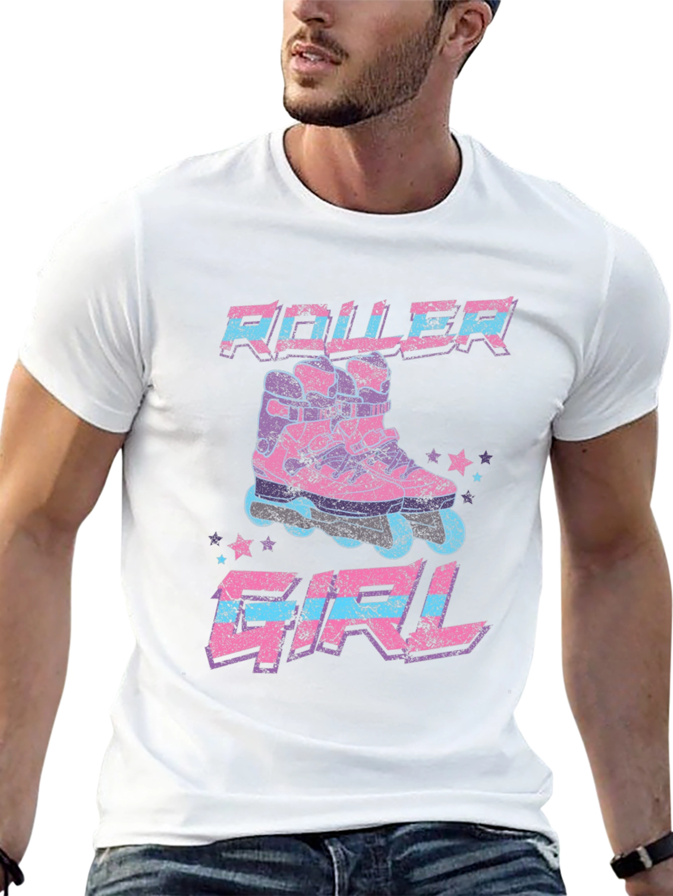 Roller Girl Retro Graphic Tee - Black Cotton T-Shirt