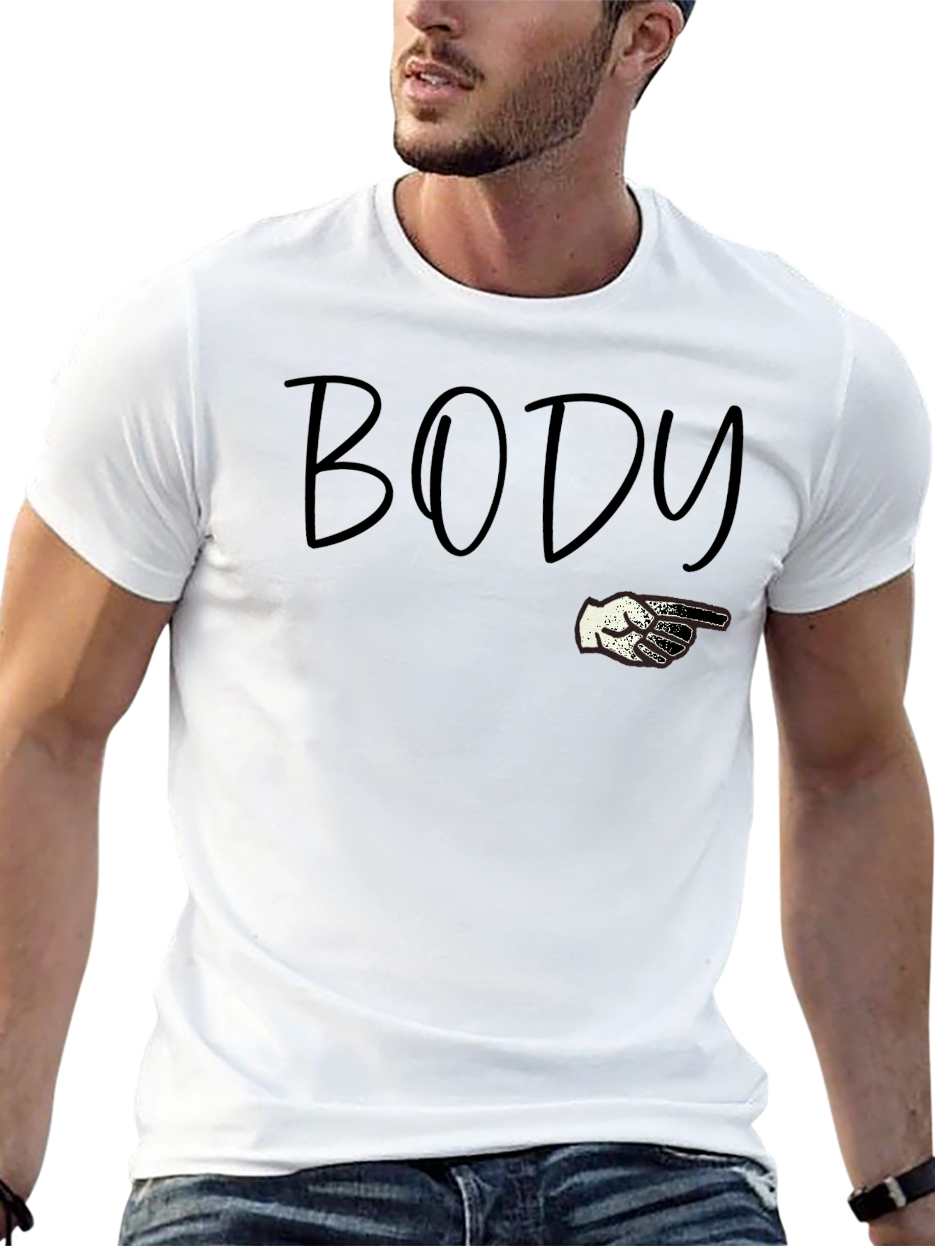 Body Pointing Graphic Tee - Black Cotton T-Shirt