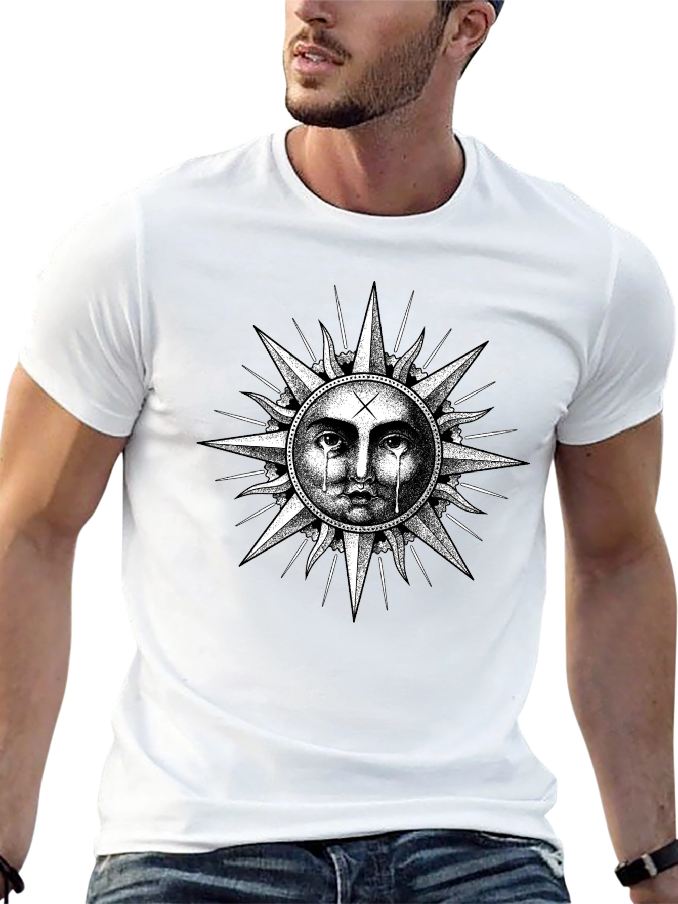 Crying Sun Graphic Tee - Black Cotton T-Shirt