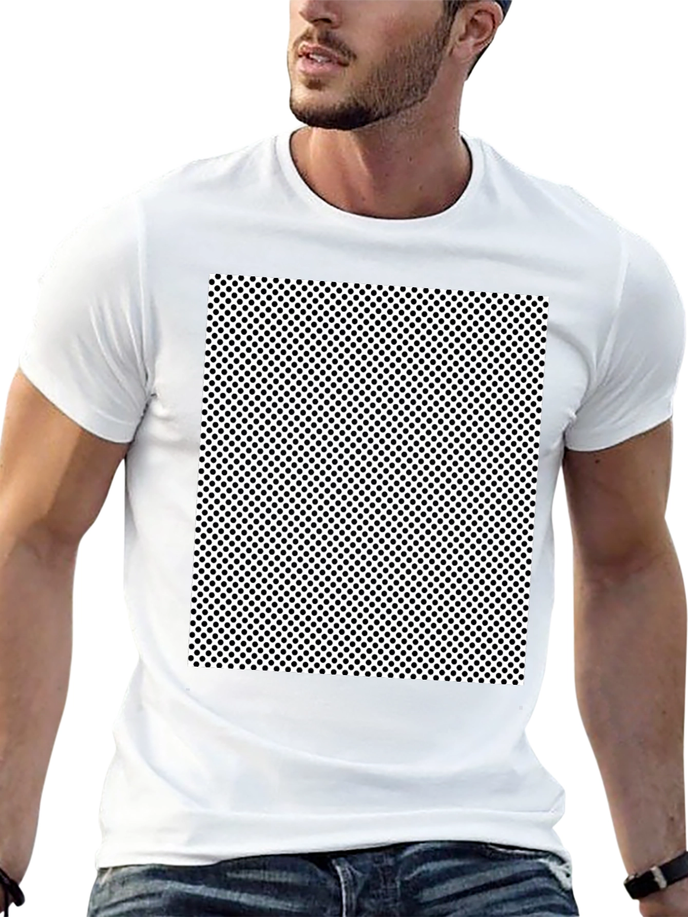 Black T-Shirt with Polka Dot Square Graphic