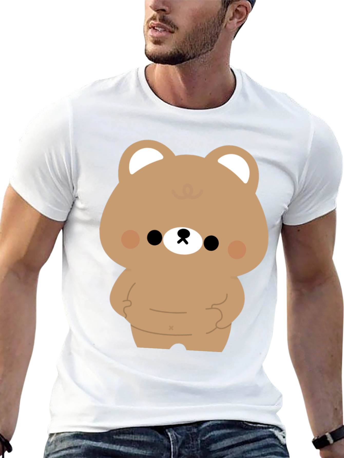 Cute Bear Graphic Print Black T-Shirt