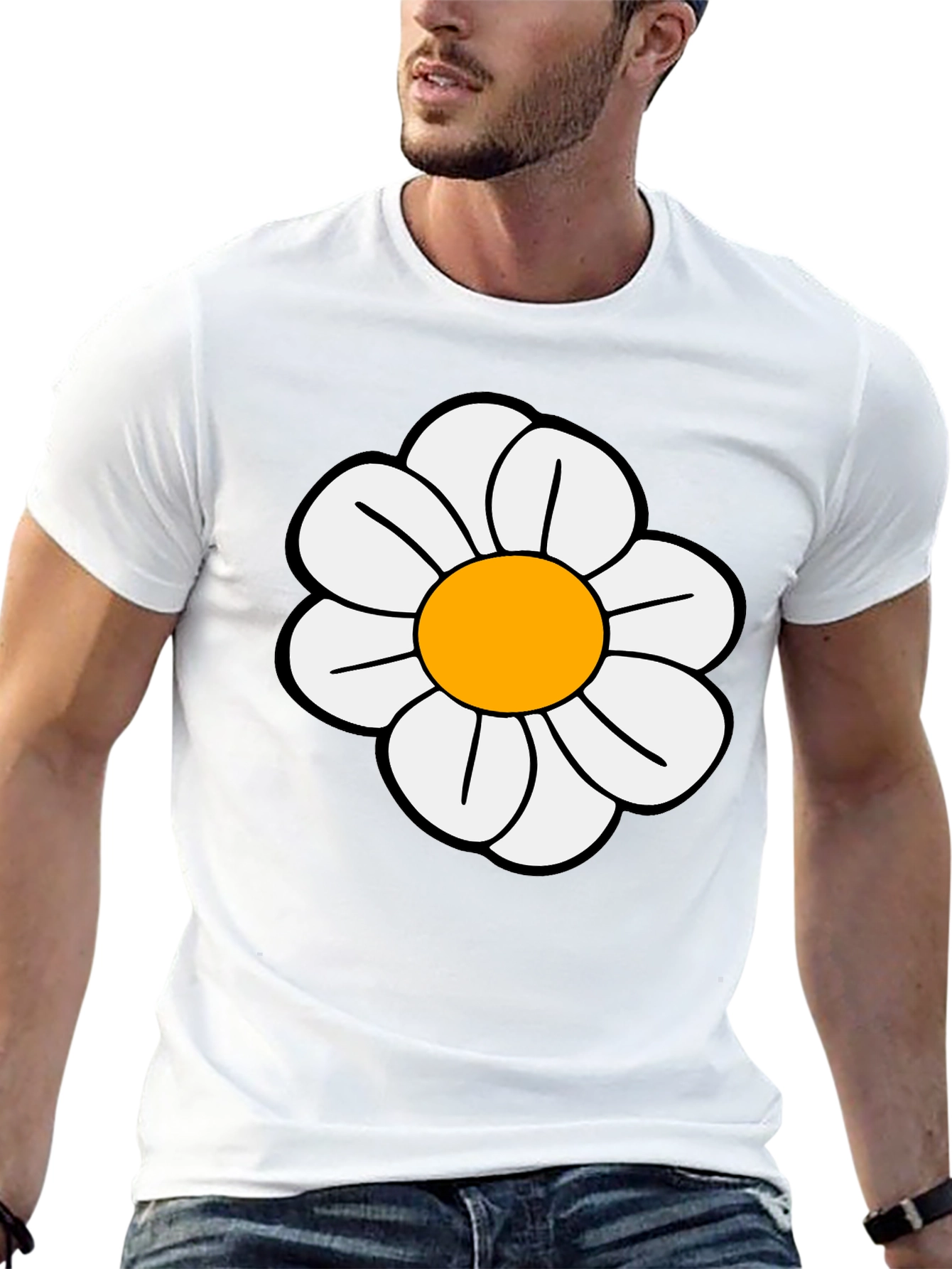 Daisy Flower Graphic T-Shirt - Casual Black Tee