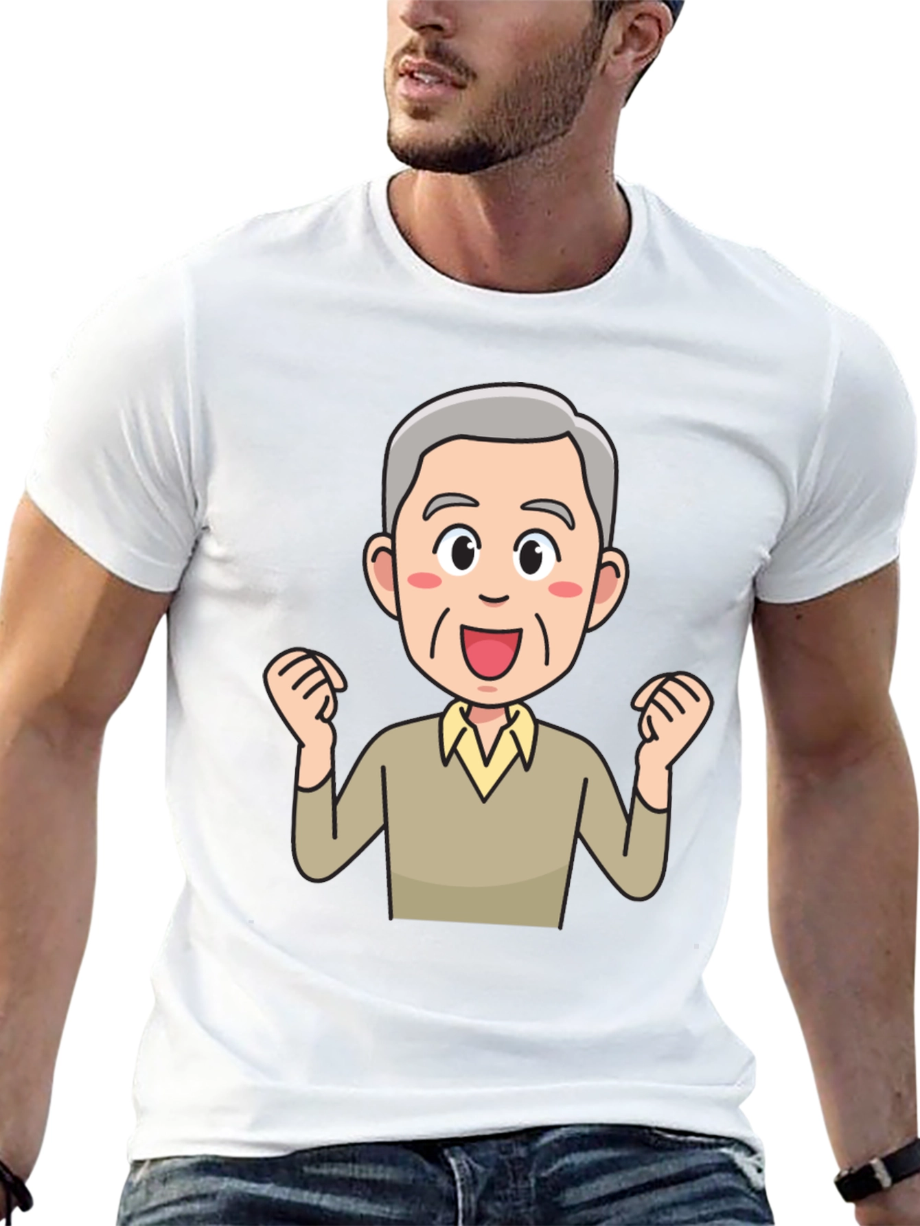 Cartoon Old Man Graphic Black T-Shirt