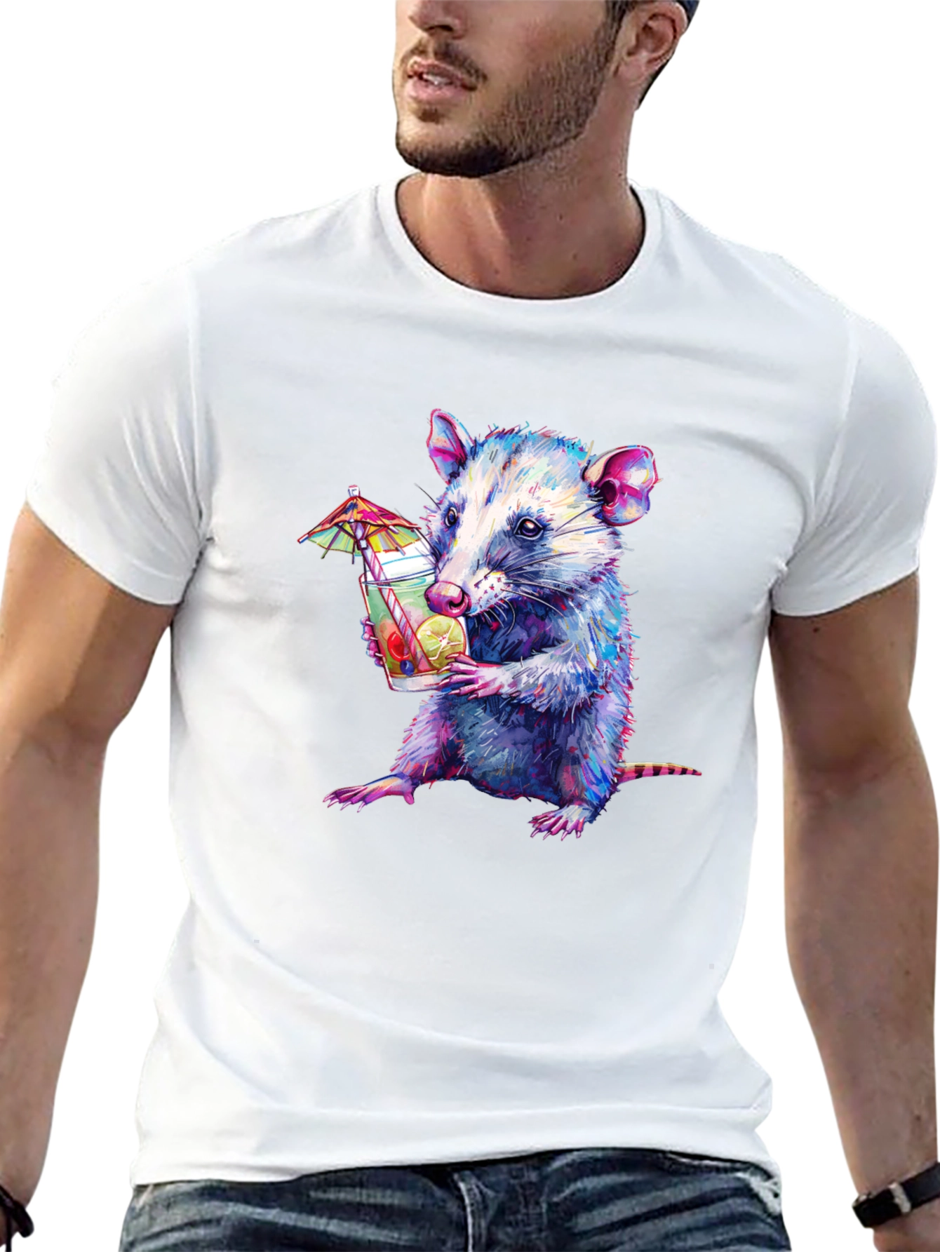 Opossum Cocktail T-Shirt - Funny Animal Graphic Tee