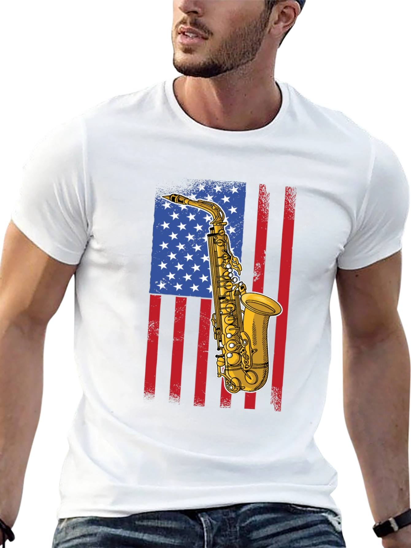 Saxophone American Flag Graphic Tee