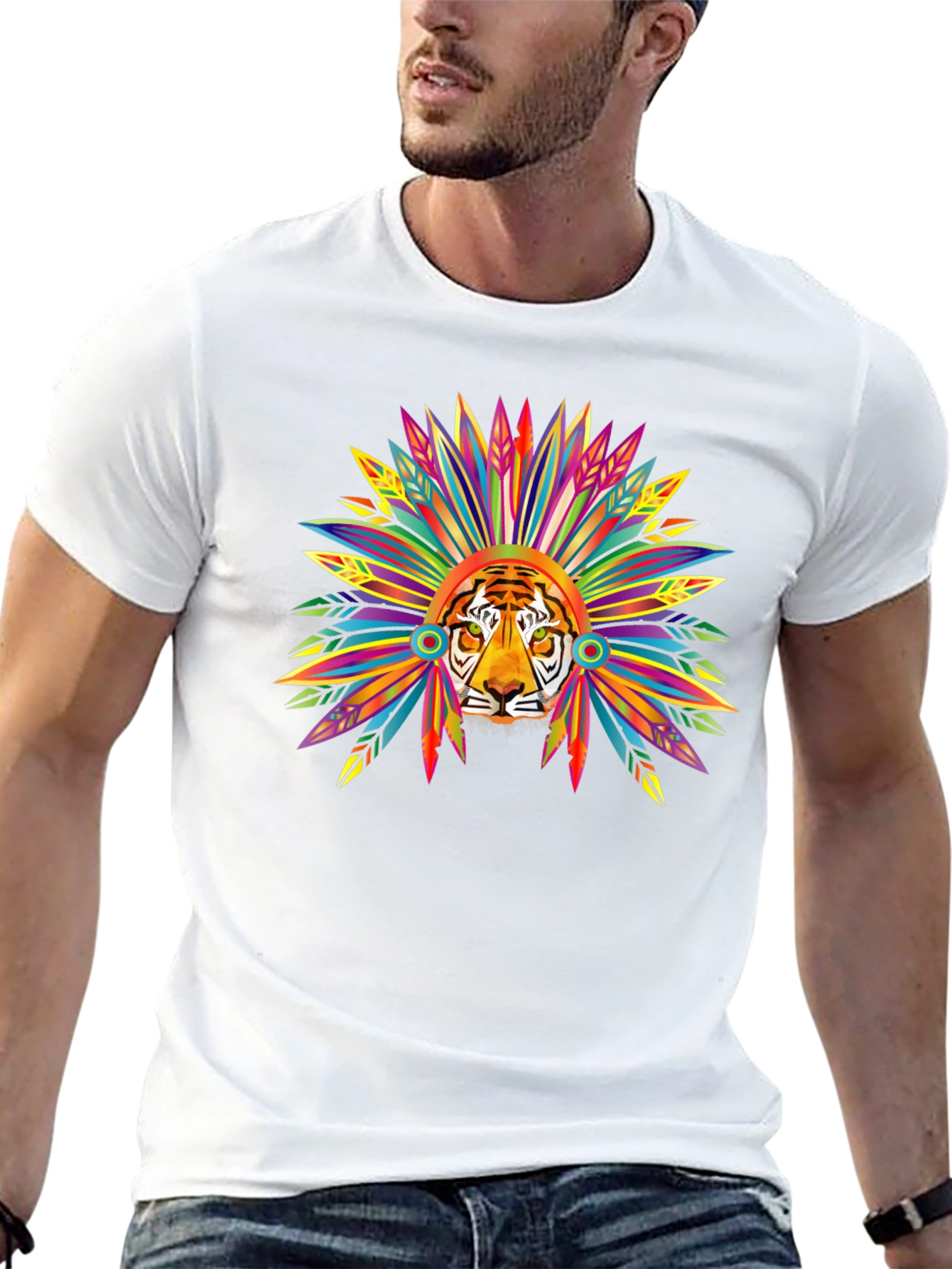 Tiger Headdress Graphic T-Shirt - Bold Tribal Style