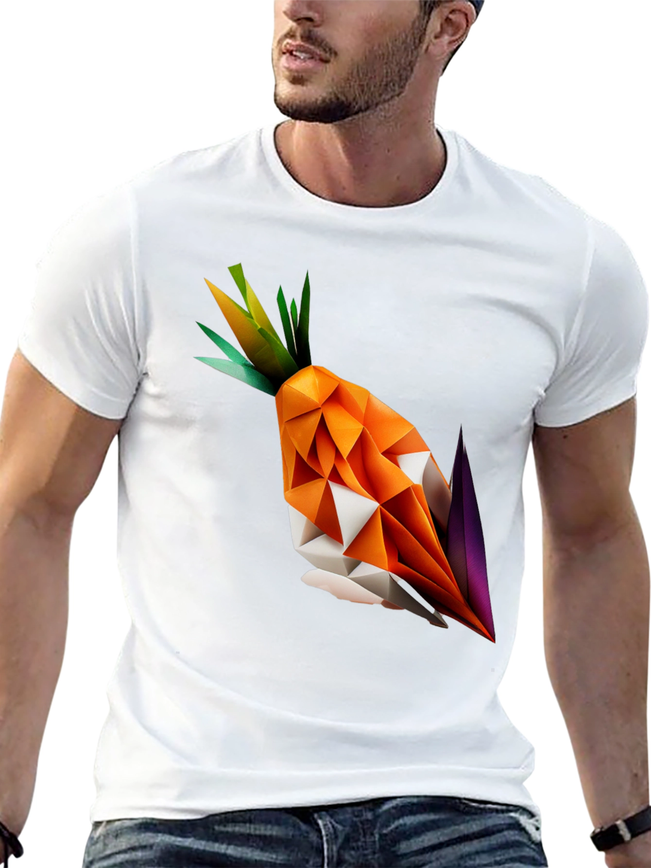 Geometric Origami Carrot Black T-Shirt