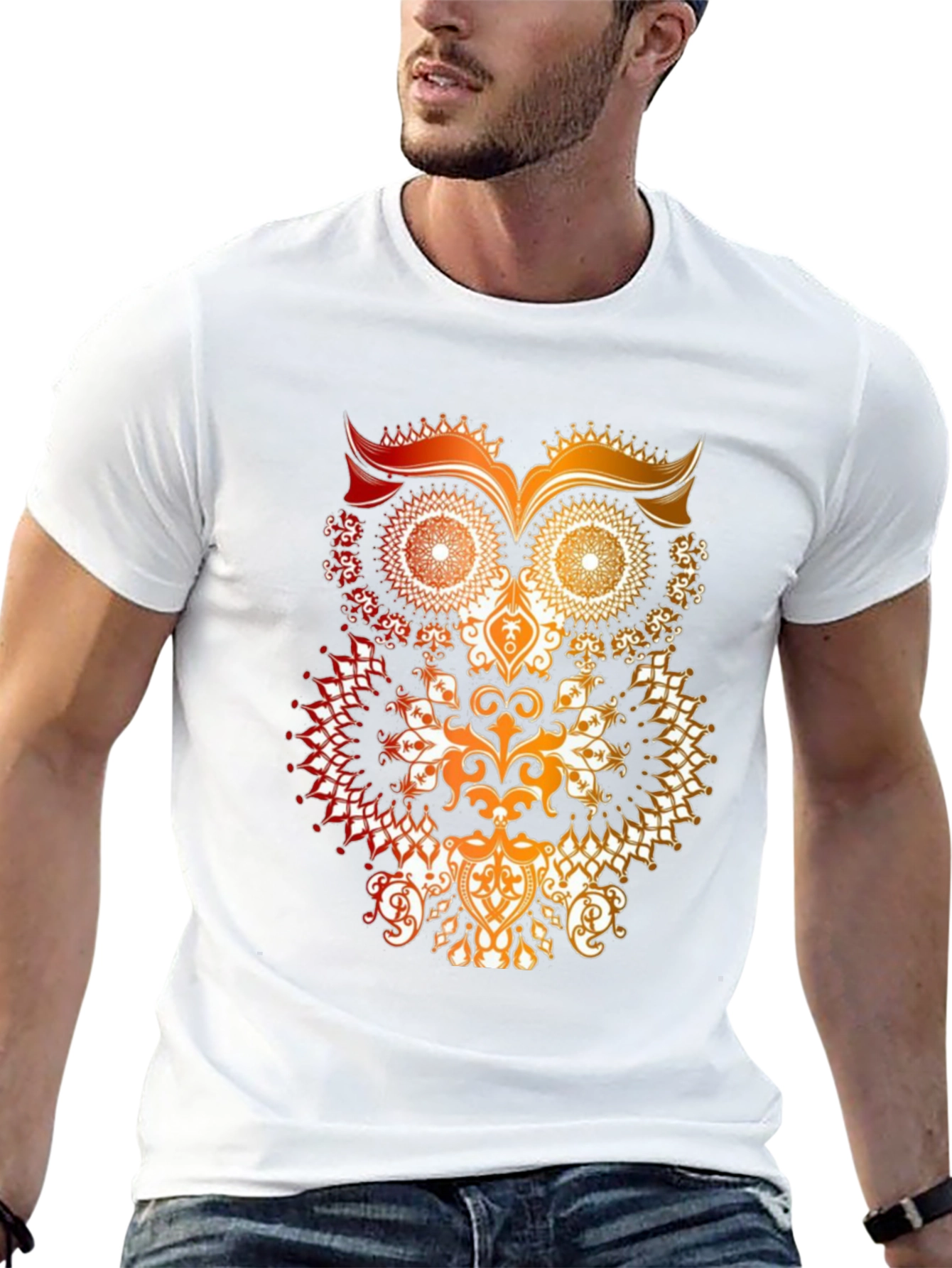 Owl Mandala Graphic Print T-Shirt - Mens Black Tee