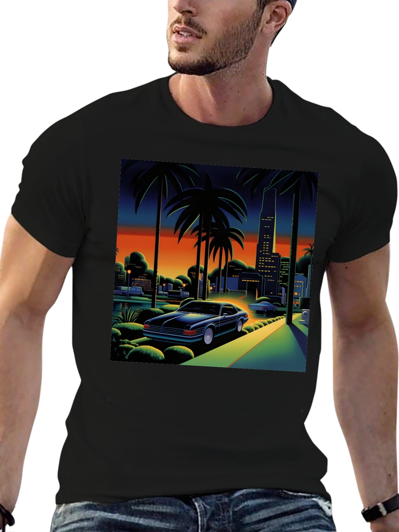 Miami Vice Style Graphic Tee - Black T-Shirt