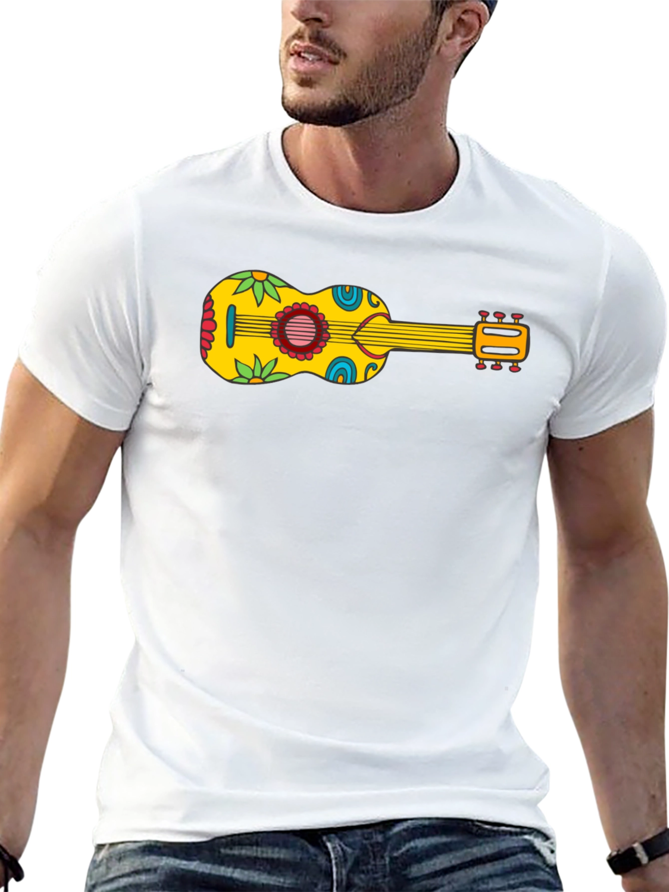 Funky Floral Guitar Graphic Tee - Black