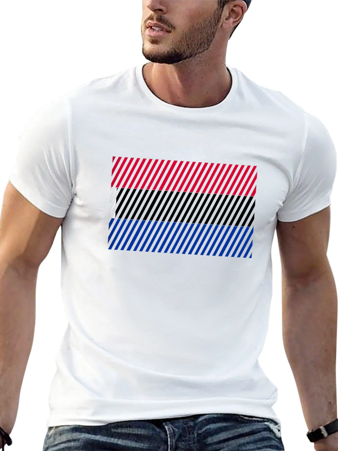 Striped Pride Flag Graphic Tee - Black