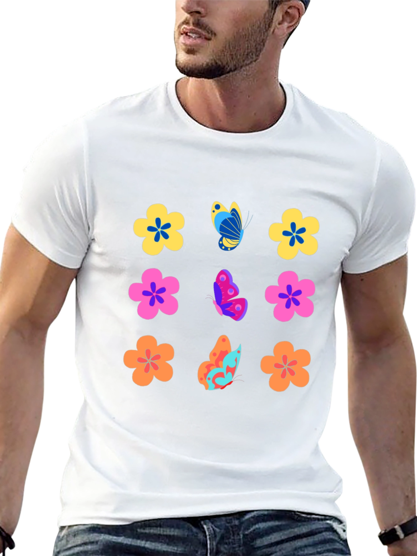 Floral Butterfly Black T-Shirt