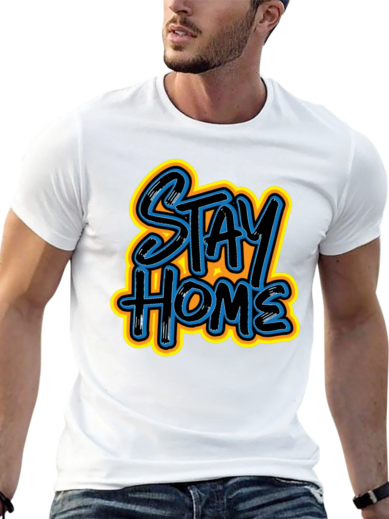 Stay Home Graphic Print Black Tee