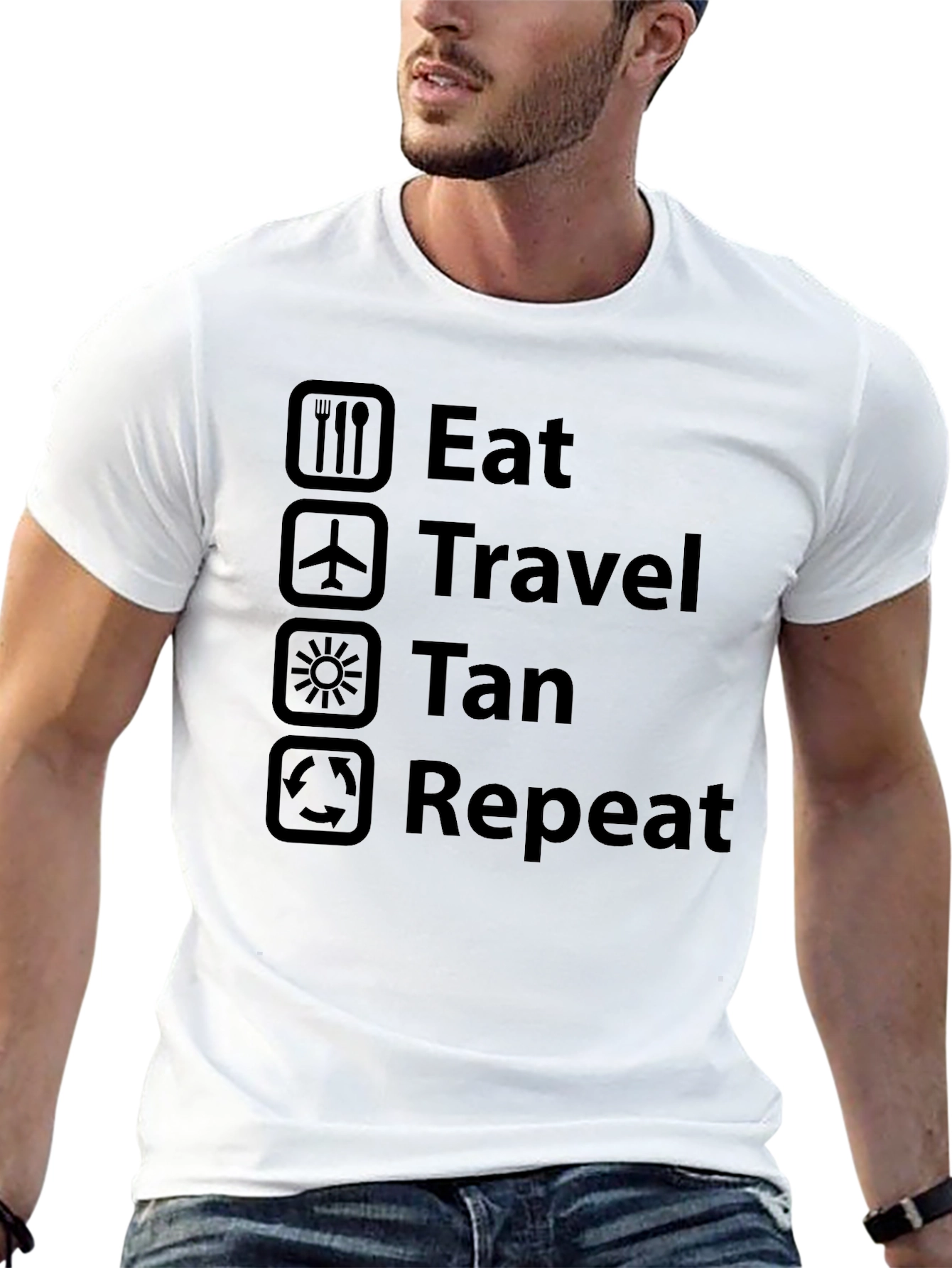 Eat Travel Tan Repeat Black Graphic T-Shirt