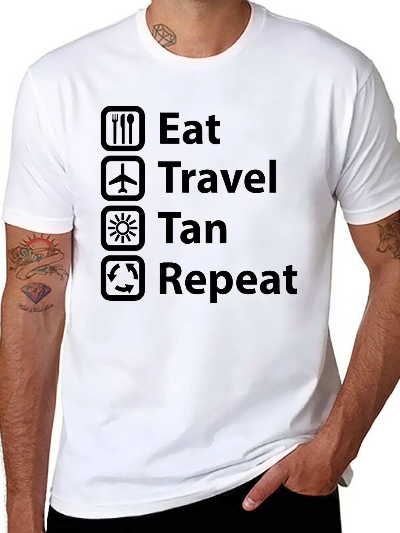 Eat Travel Tan Repeat Black Graphic T-Shirt