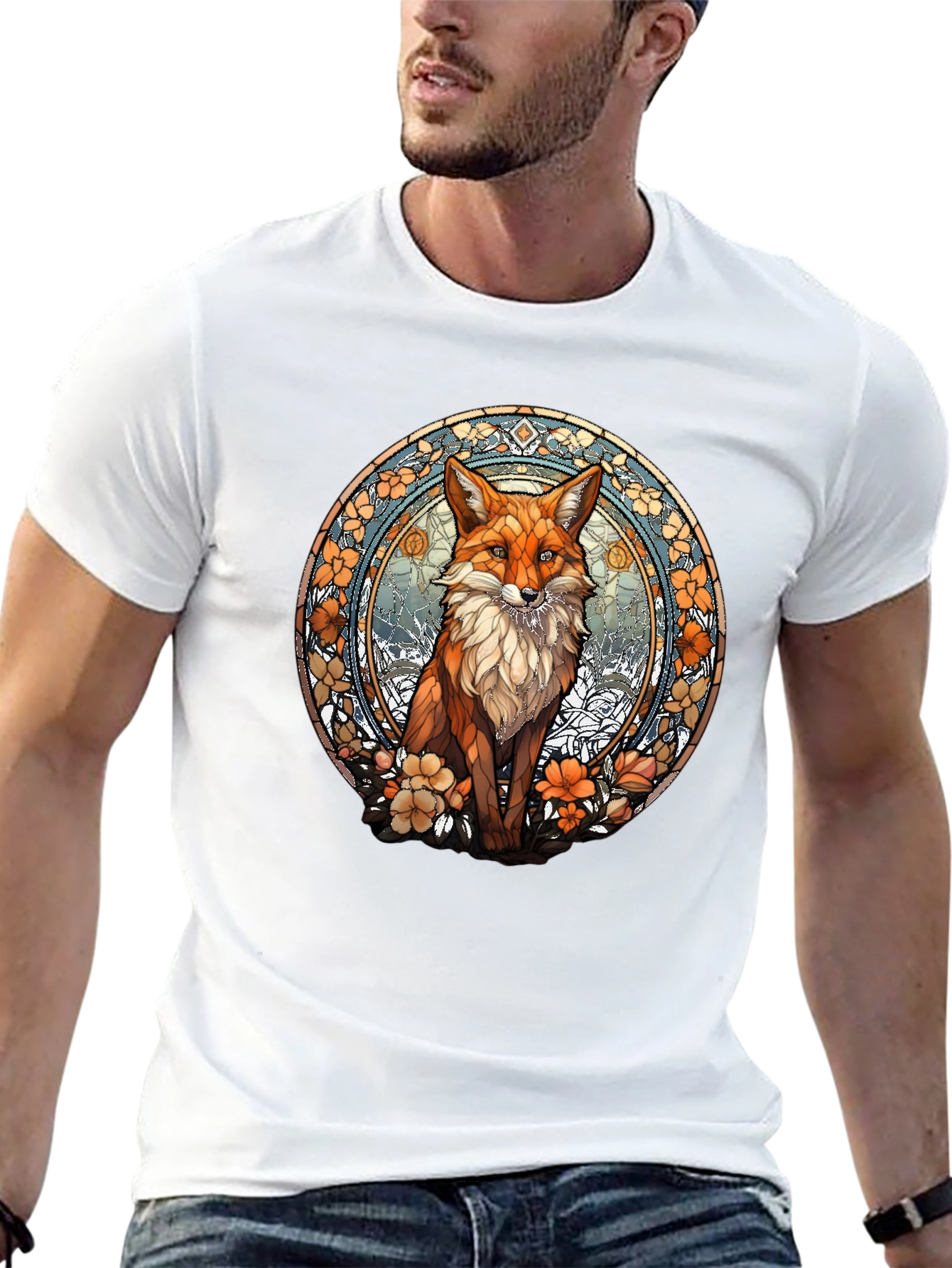 Fox Art T-Shirt - Unique Stained Glass Style Design