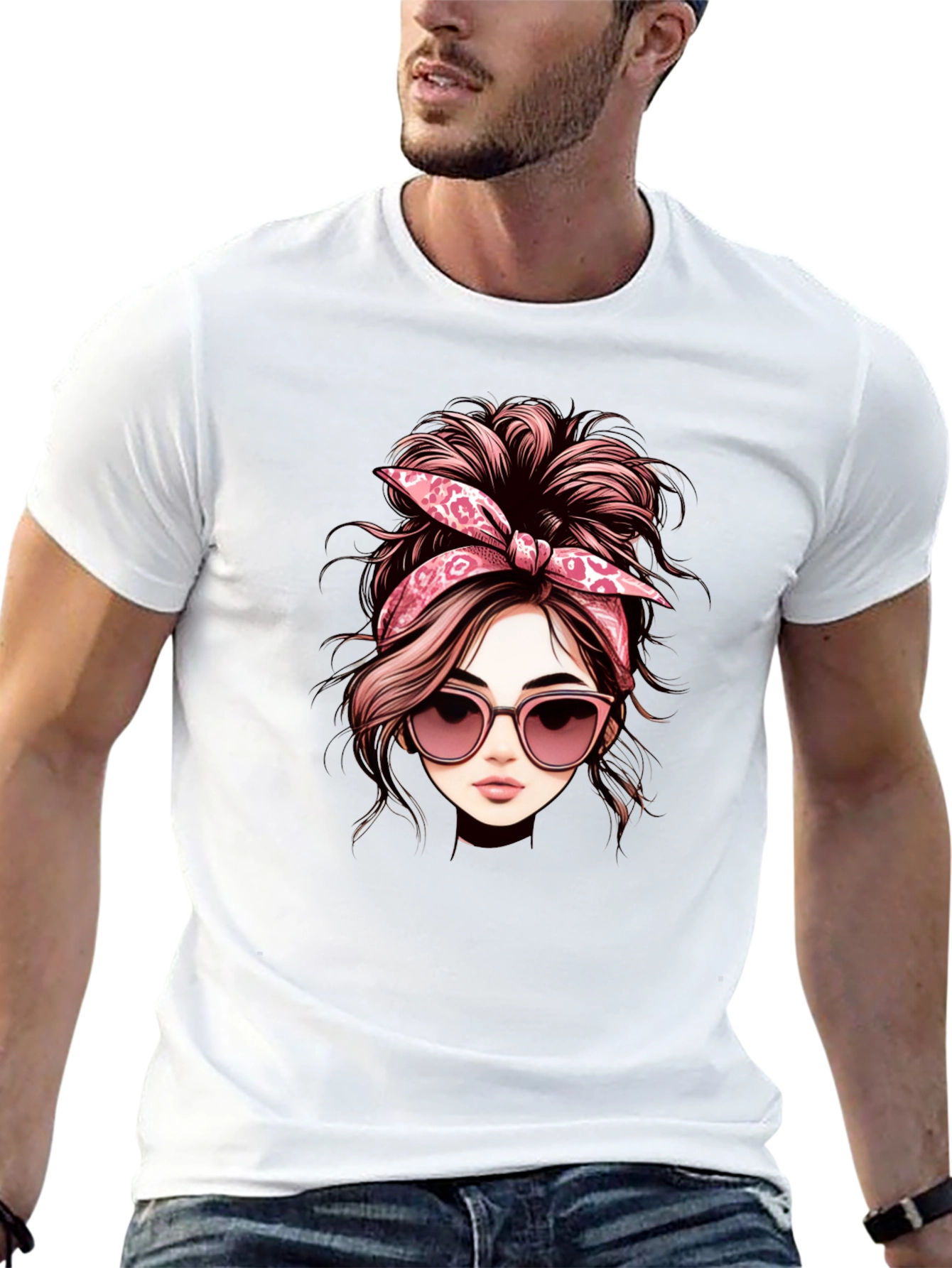 Messy Bun Woman Graphic Tee - Casual Black T-Shirt