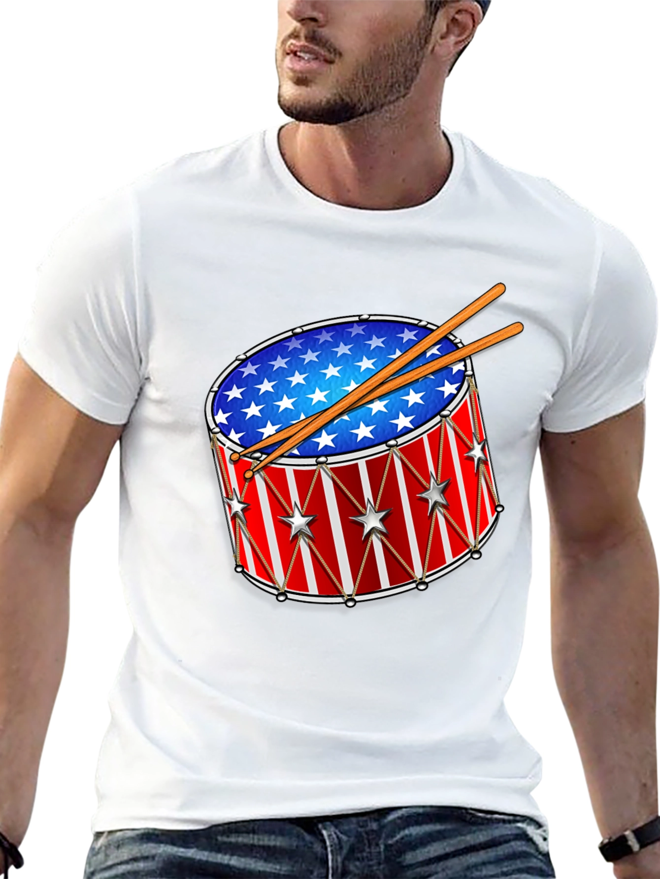 Patriotic Drum T-Shirt - Stars & Stripes Design