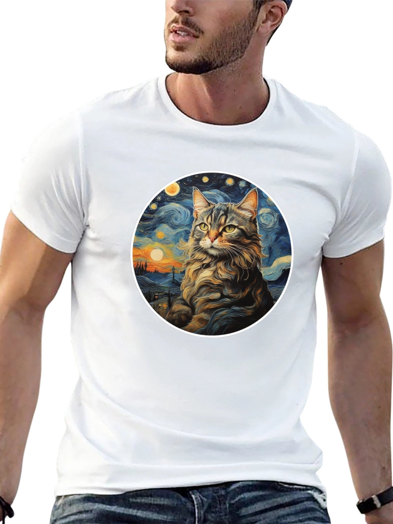 Starry Cat T-Shirt - Artistic Graphic Tee