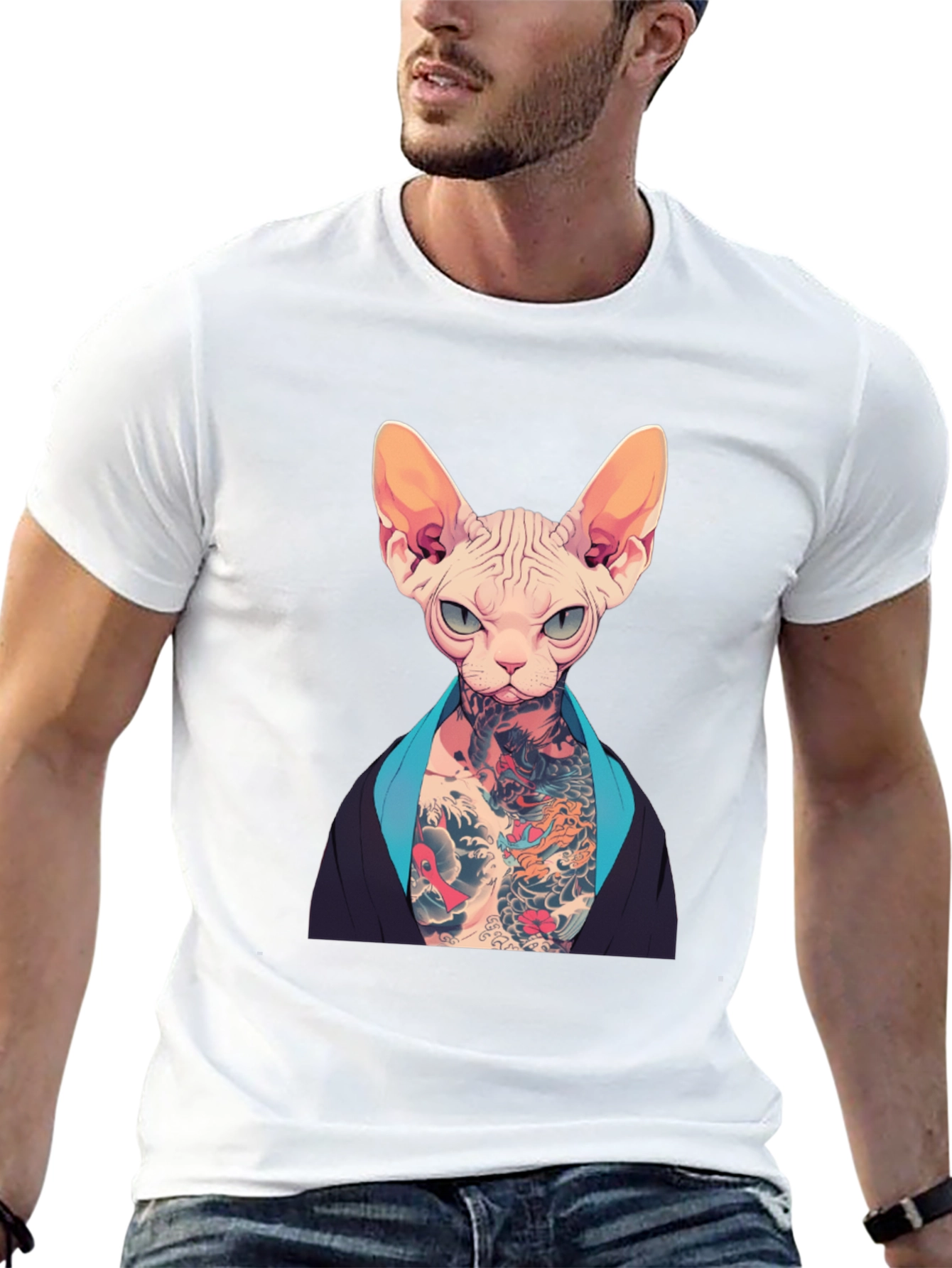 Tattooed Sphynx Cat Graphic T-Shirt - Unique Style