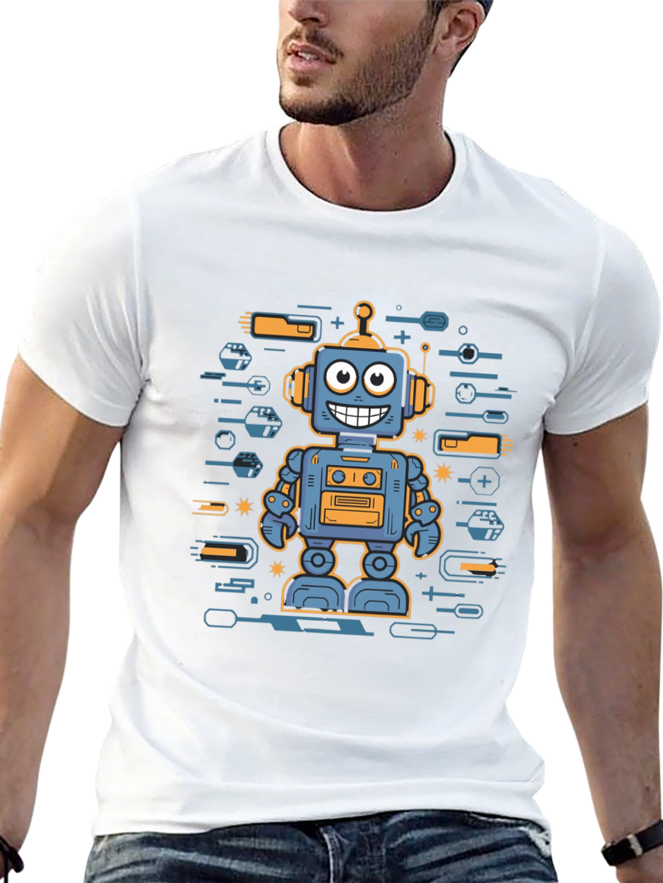 Robot Graphic Print Black T-Shirt