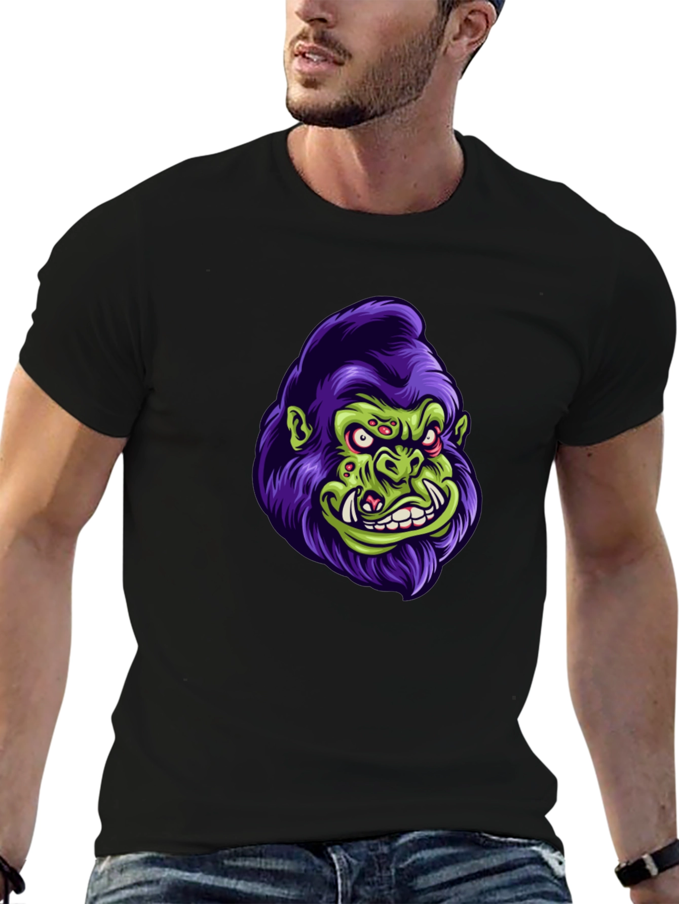 Monster Gorilla Graphic Tee - Black Cotton Blend