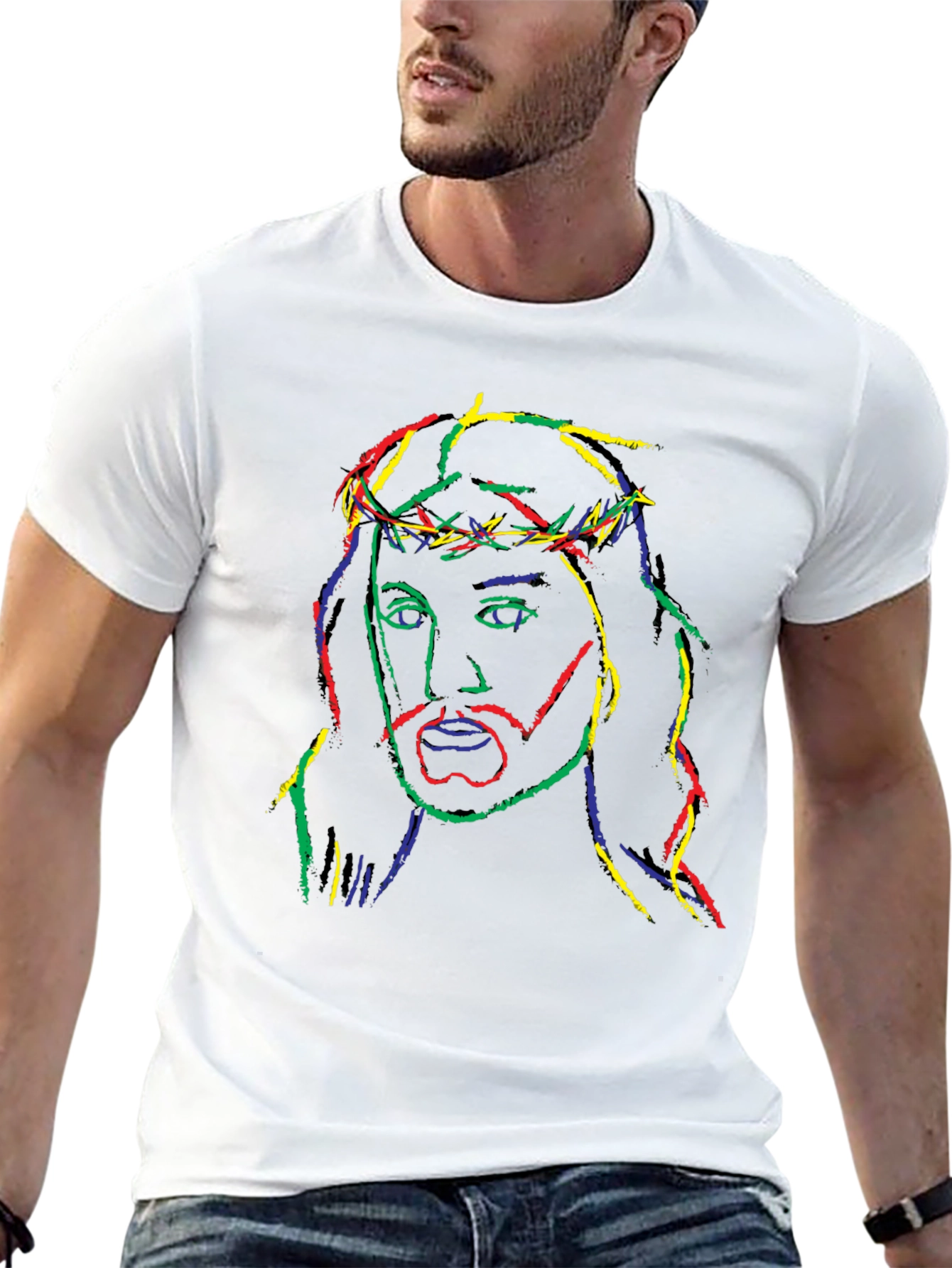 Neon Jesus Graphic Tee - Black Cotton Blend T-Shirt