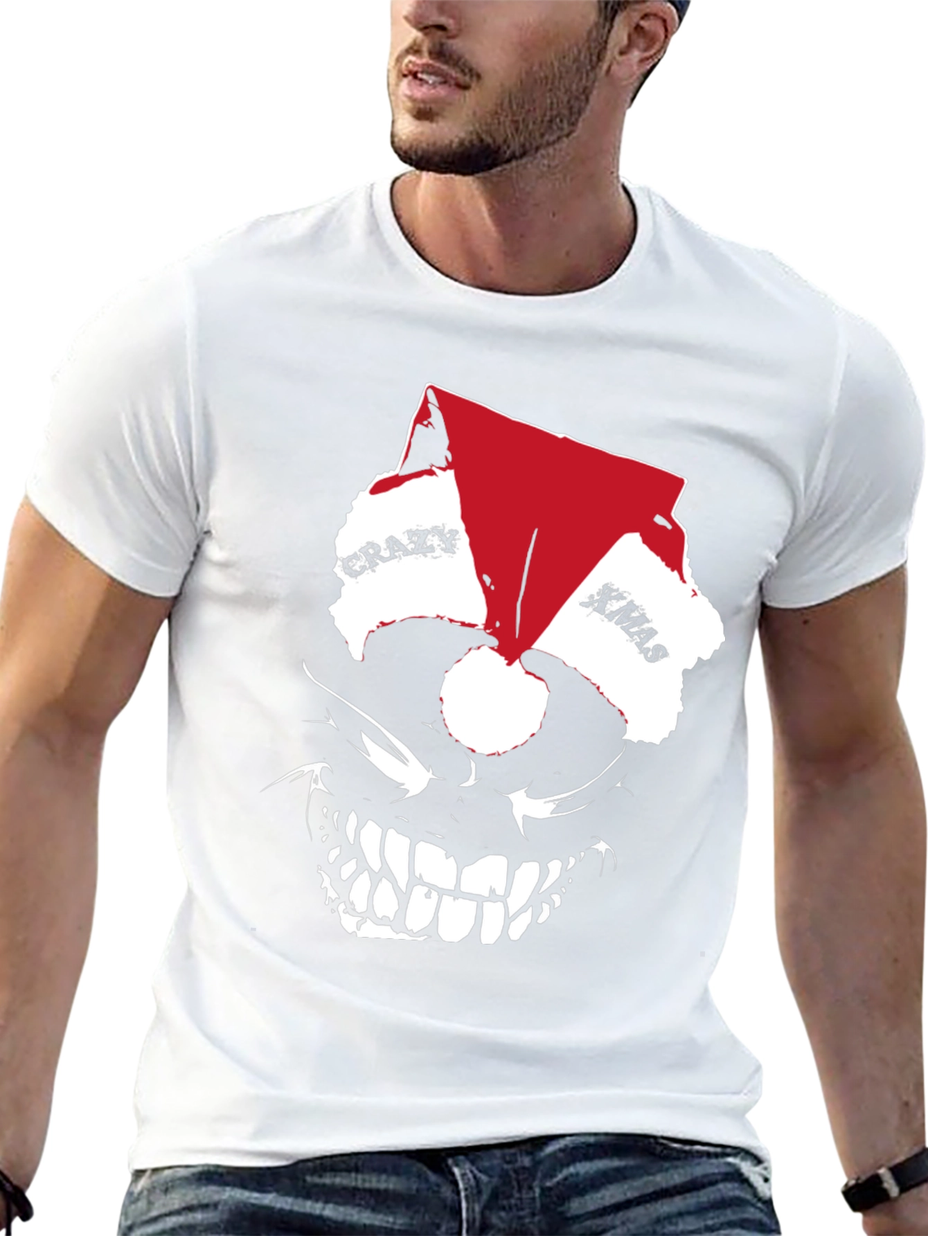 Crazy Xmas Skull Graphic T-Shirt - Holiday Style