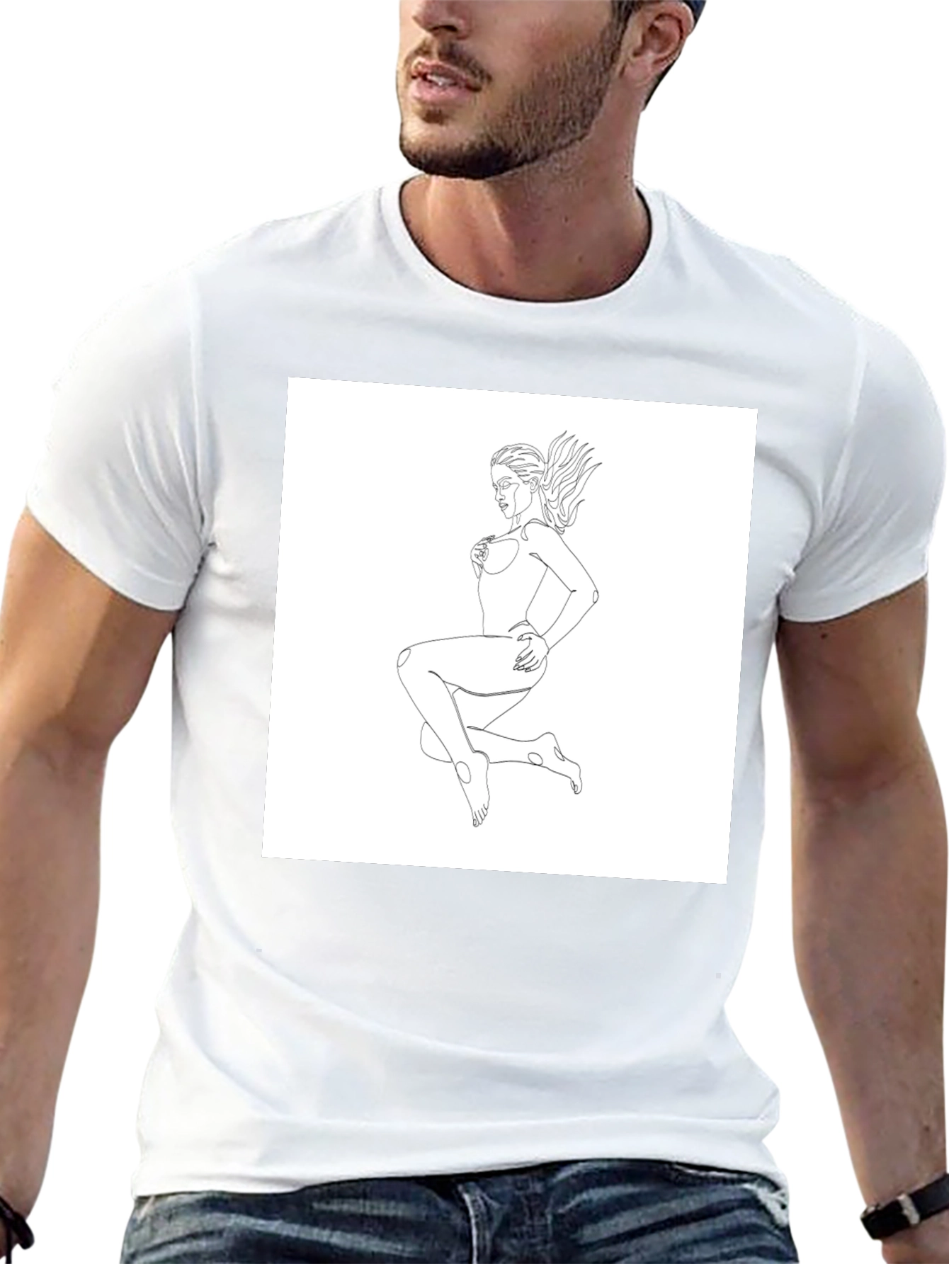 Minimalist Line Art Womans T-Shirt - Black