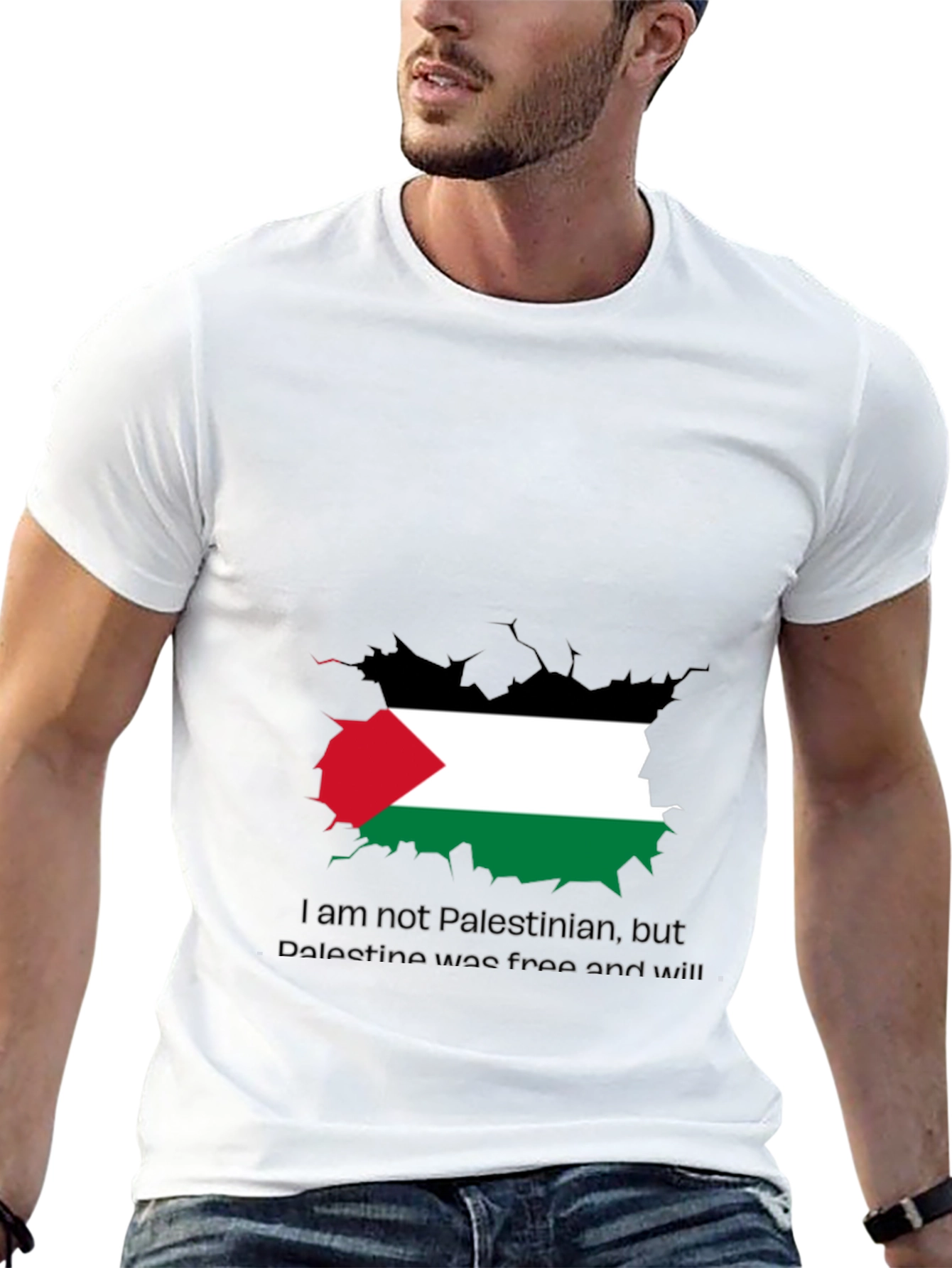 Palestine Free T-Shirt - Black Crew Neck