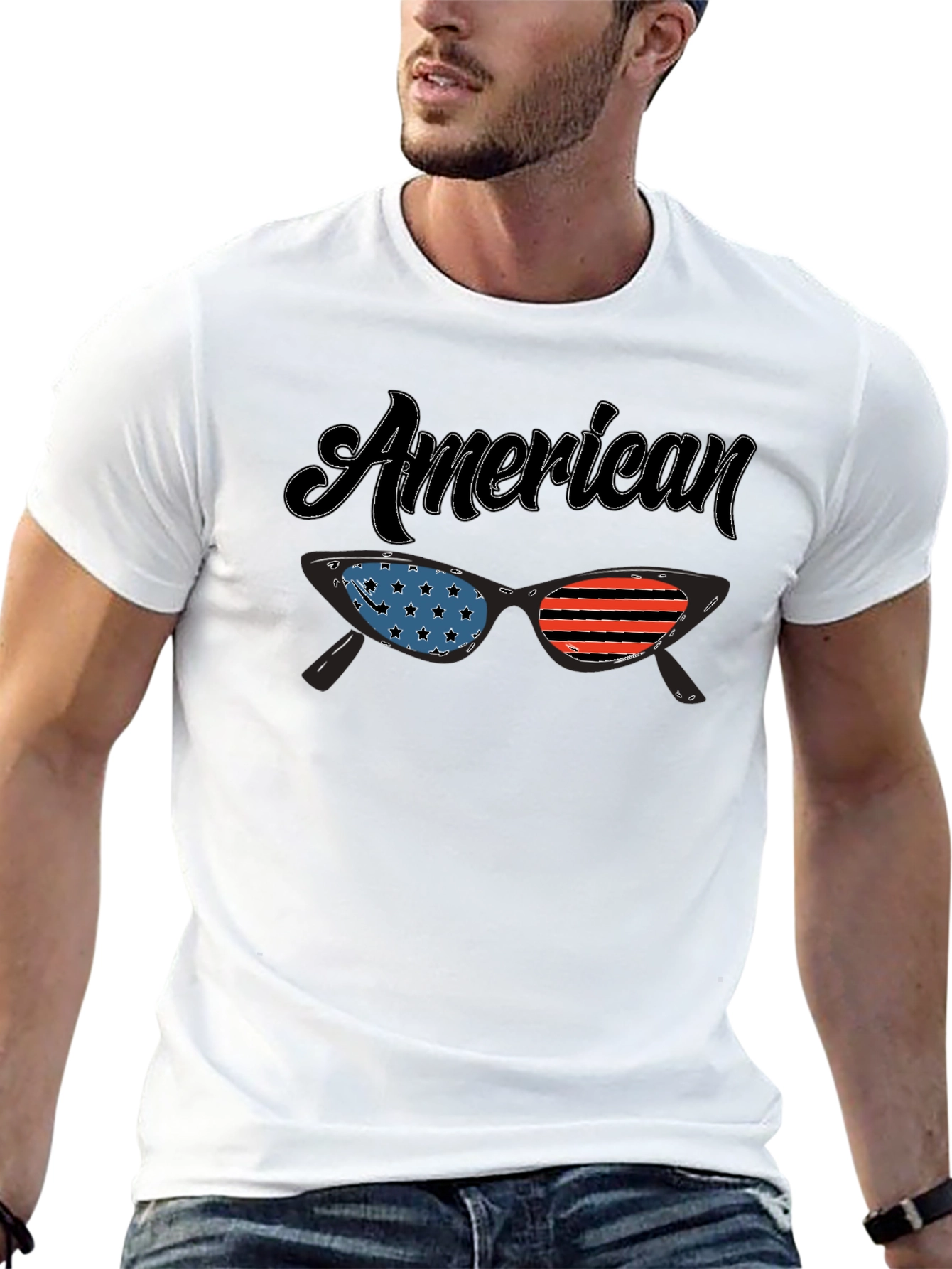 American Flag Sunglasses Graphic T-Shirt