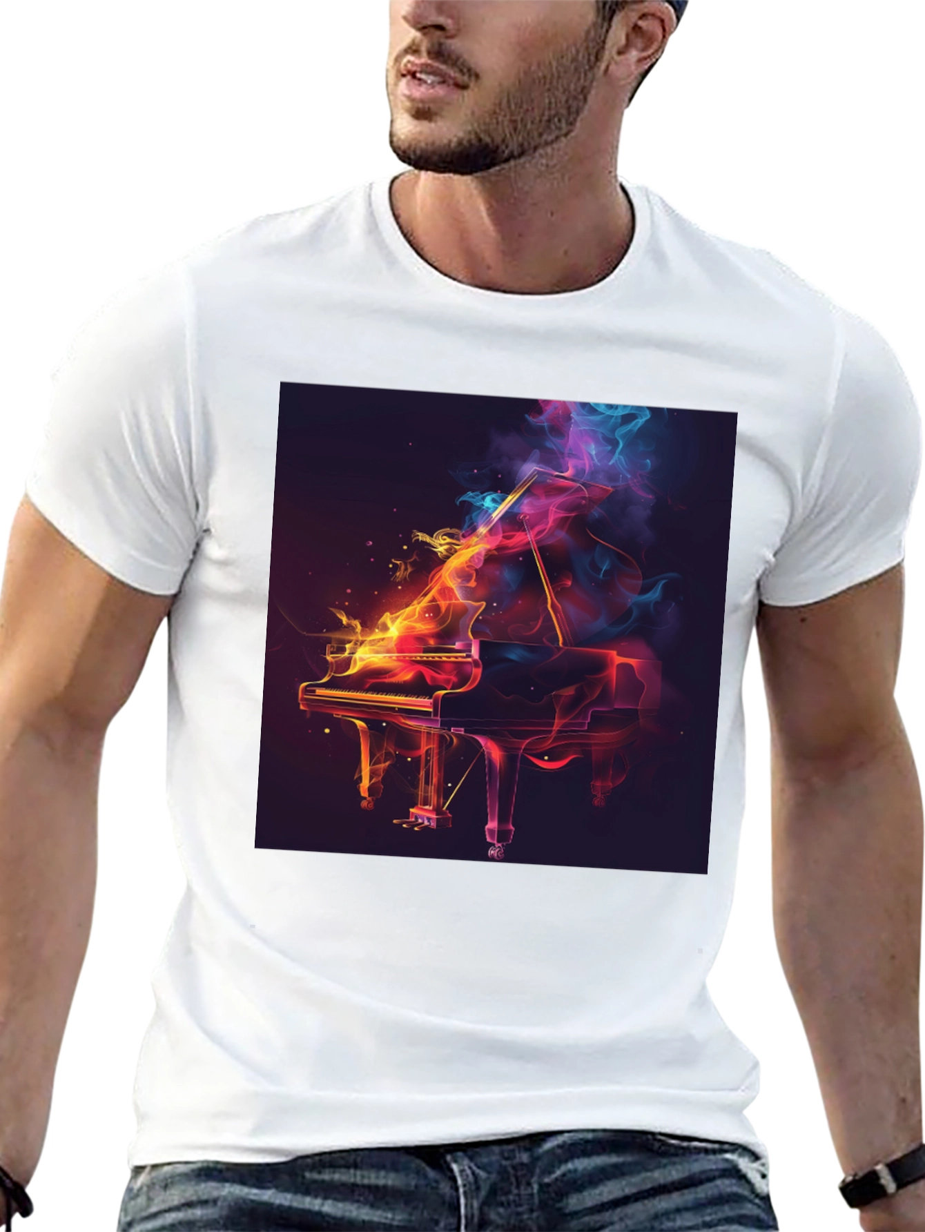 Fiery Piano Graphic T-Shirt - Artistic Music Lover Tee
