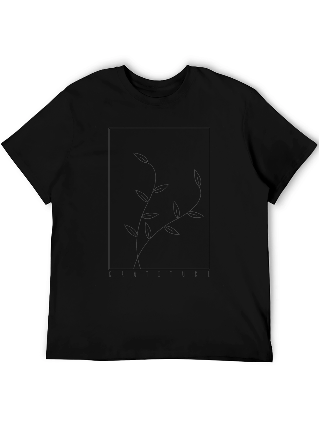 Minimalist Black T-Shirt with Botanical Graphic