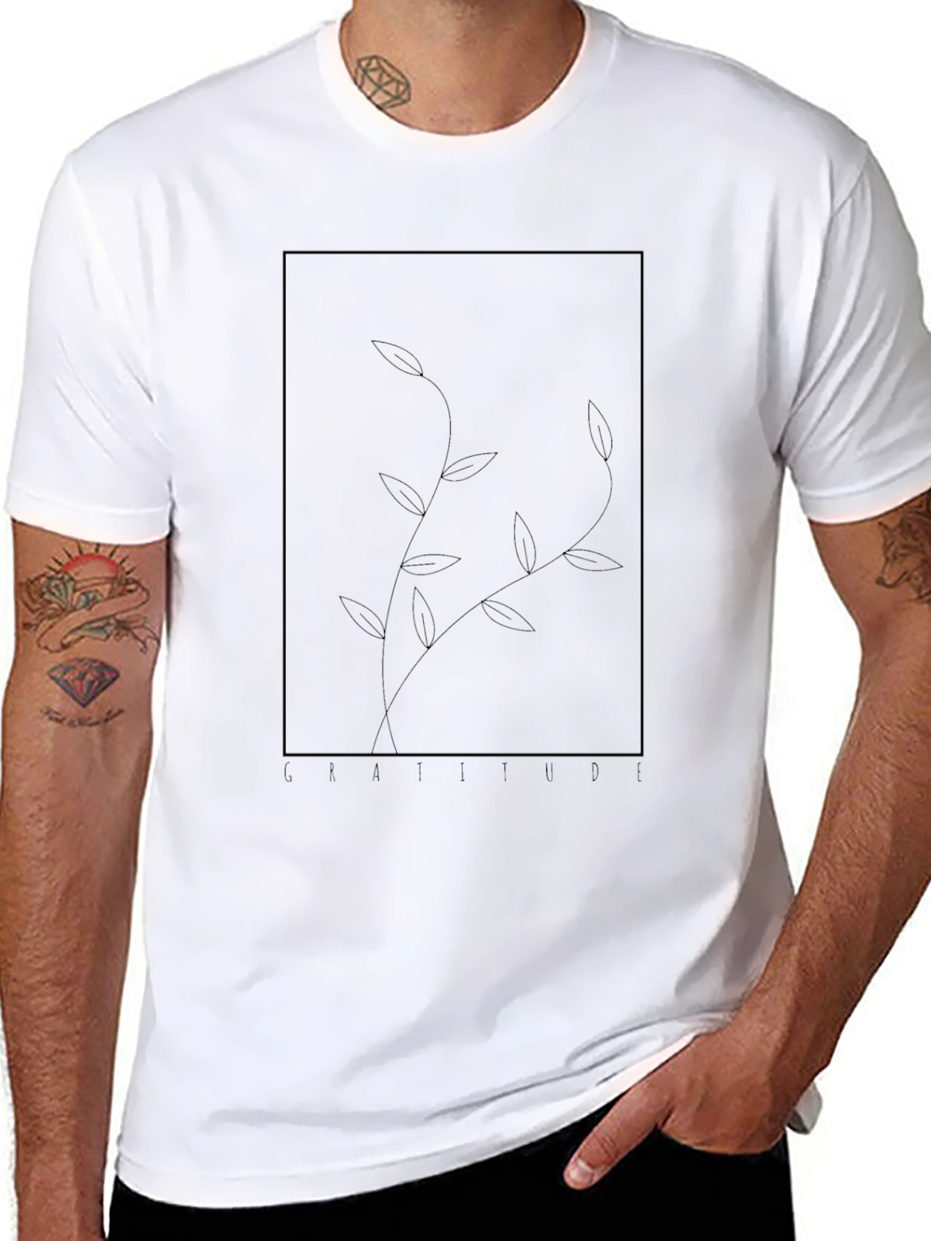 Minimalist Black T-Shirt with Botanical Graphic