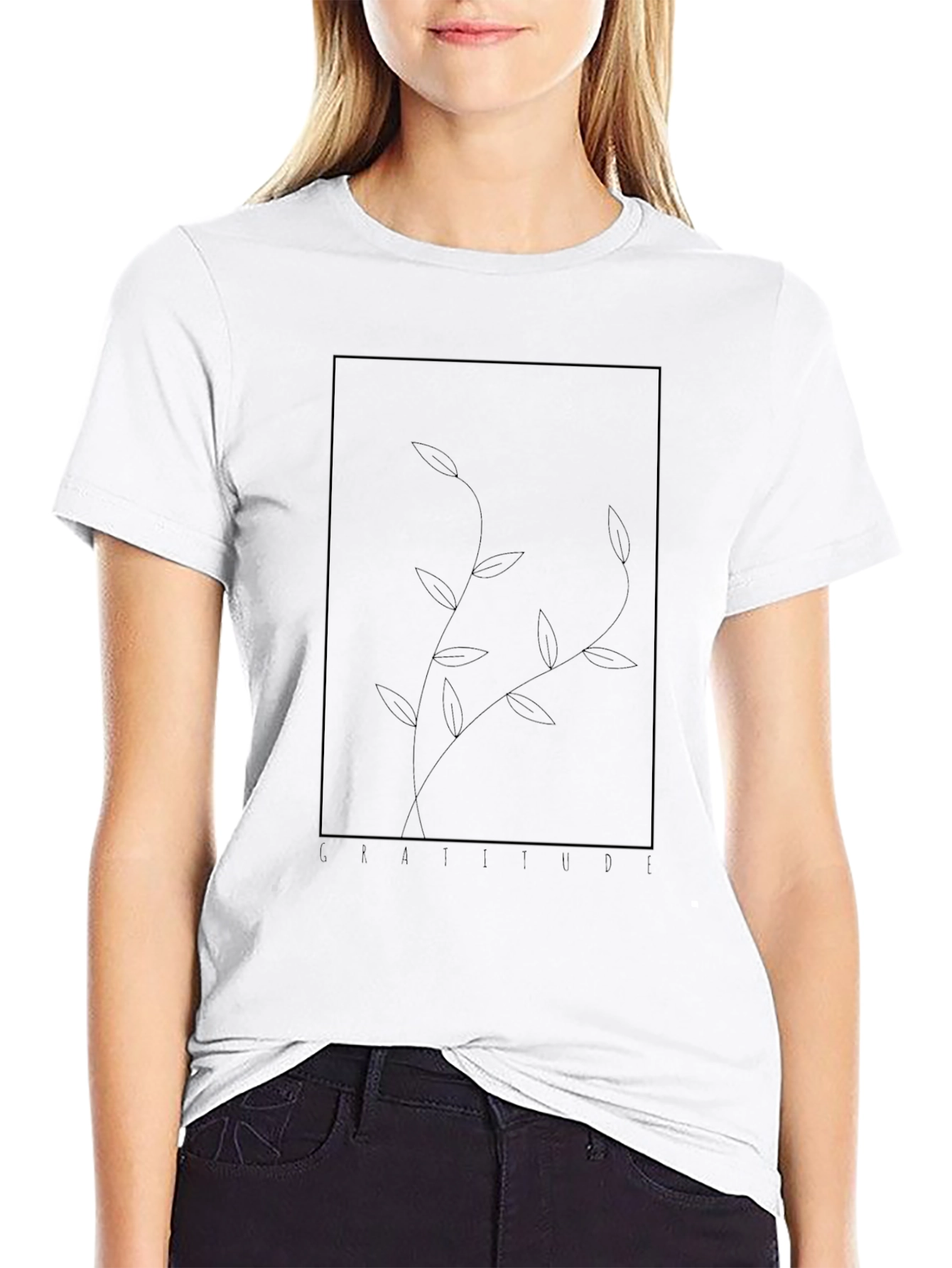 Minimalist Black T-Shirt with Botanical Graphic