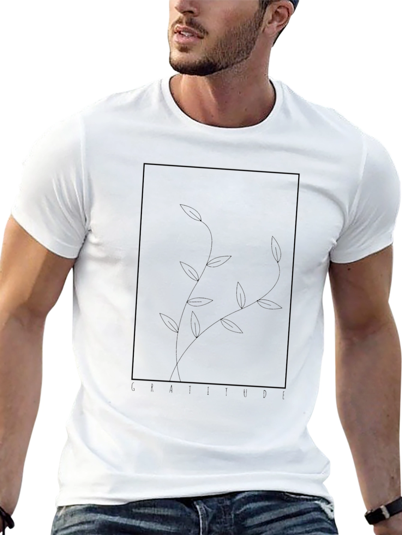 Minimalist Black T-Shirt with Botanical Graphic