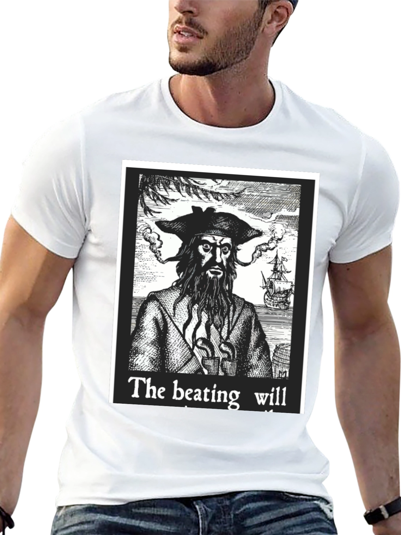 Blackbeard Pirate Graphic Tee - The Beating Will Continue