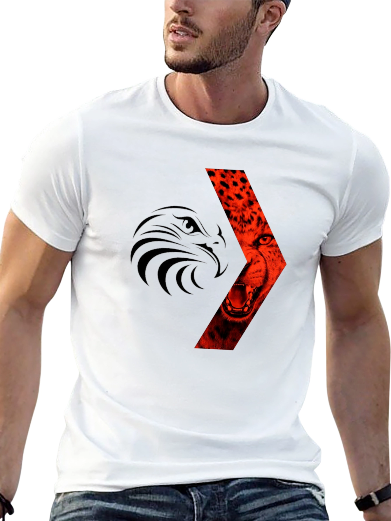 Bold Graphic Tee: Eagle & Cheetah Design