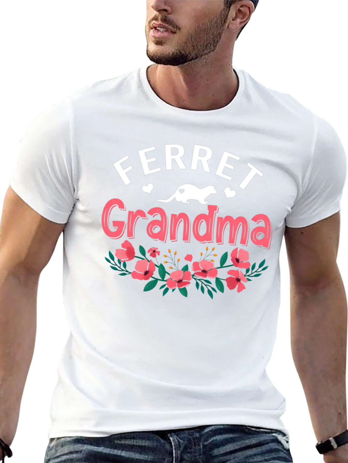 Ferret Grandma T-Shirt - Floral Design