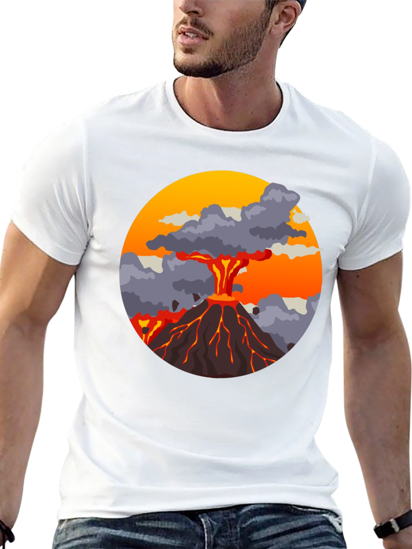 Volcano Explosion Graphic Tee - Cool Mens T-Shirt