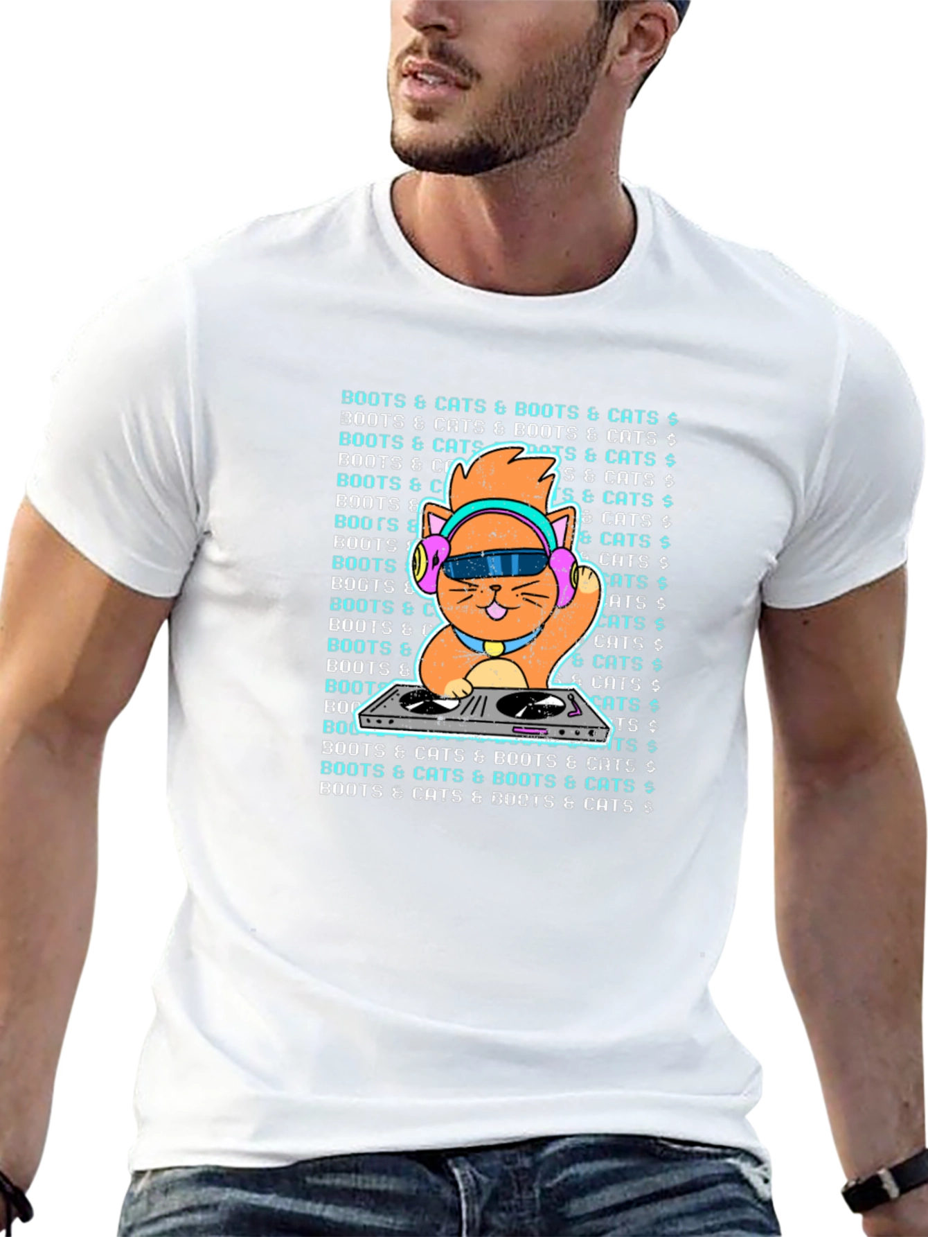 DJ Cat Graphic T-Shirt - Boots & Cats