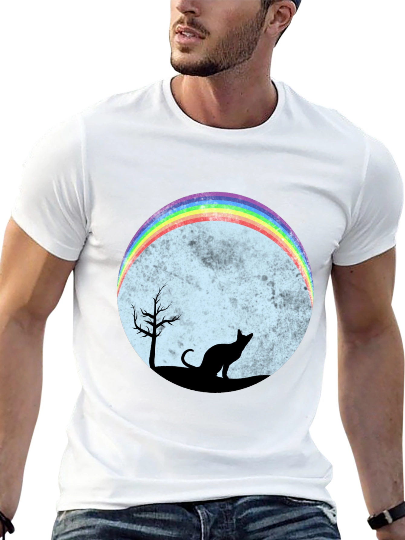 Rainbow Cat Silhouette Graphic T-Shirt
