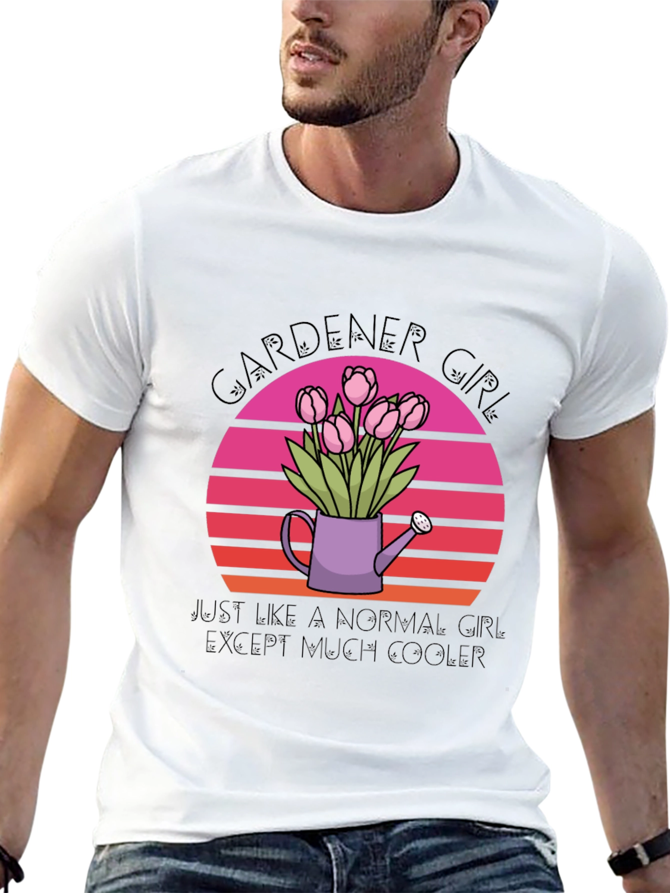 Gardener Girl T-Shirt - Floral Sunset Design