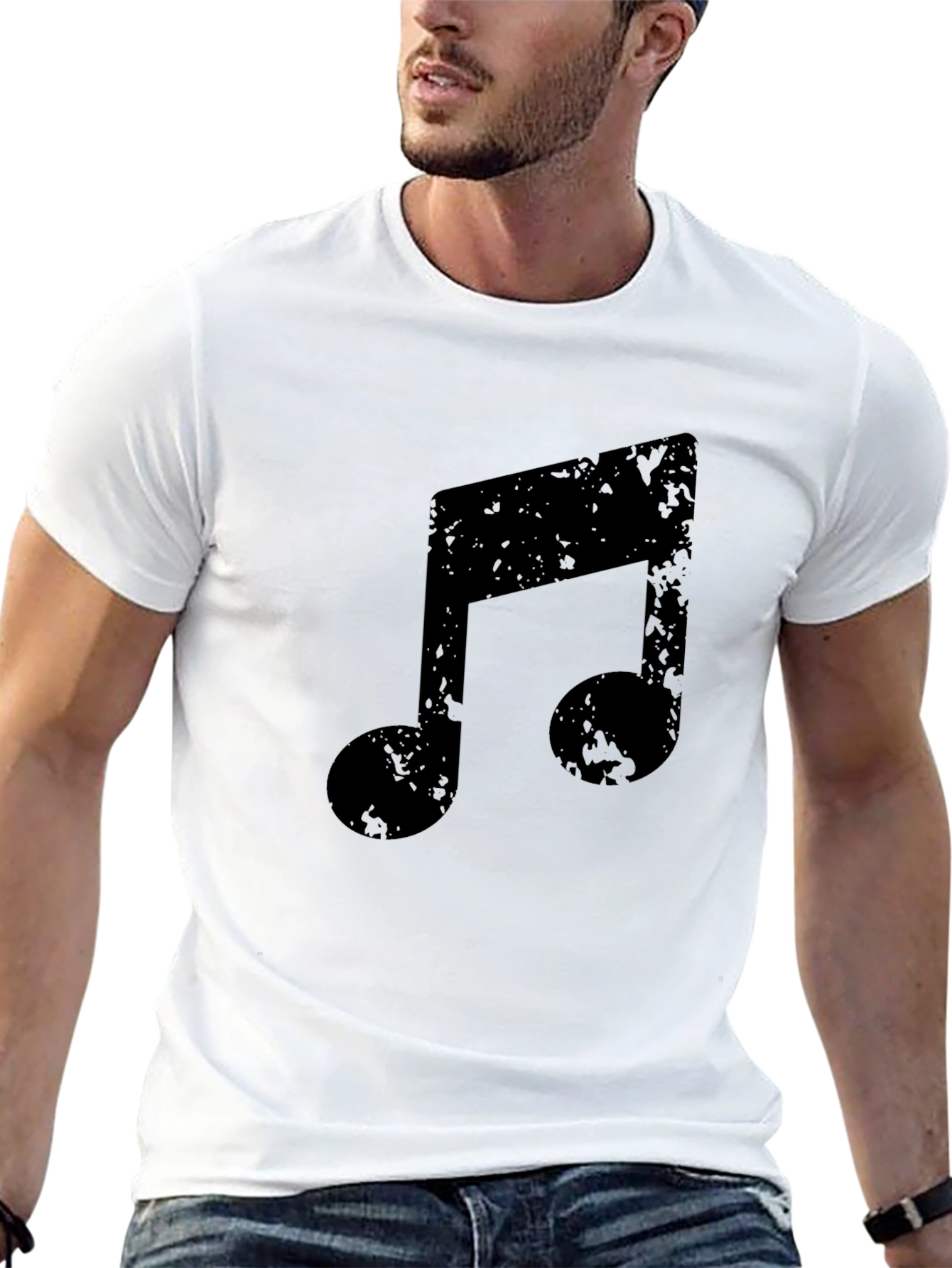 Grunge Music Note Black T-Shirt