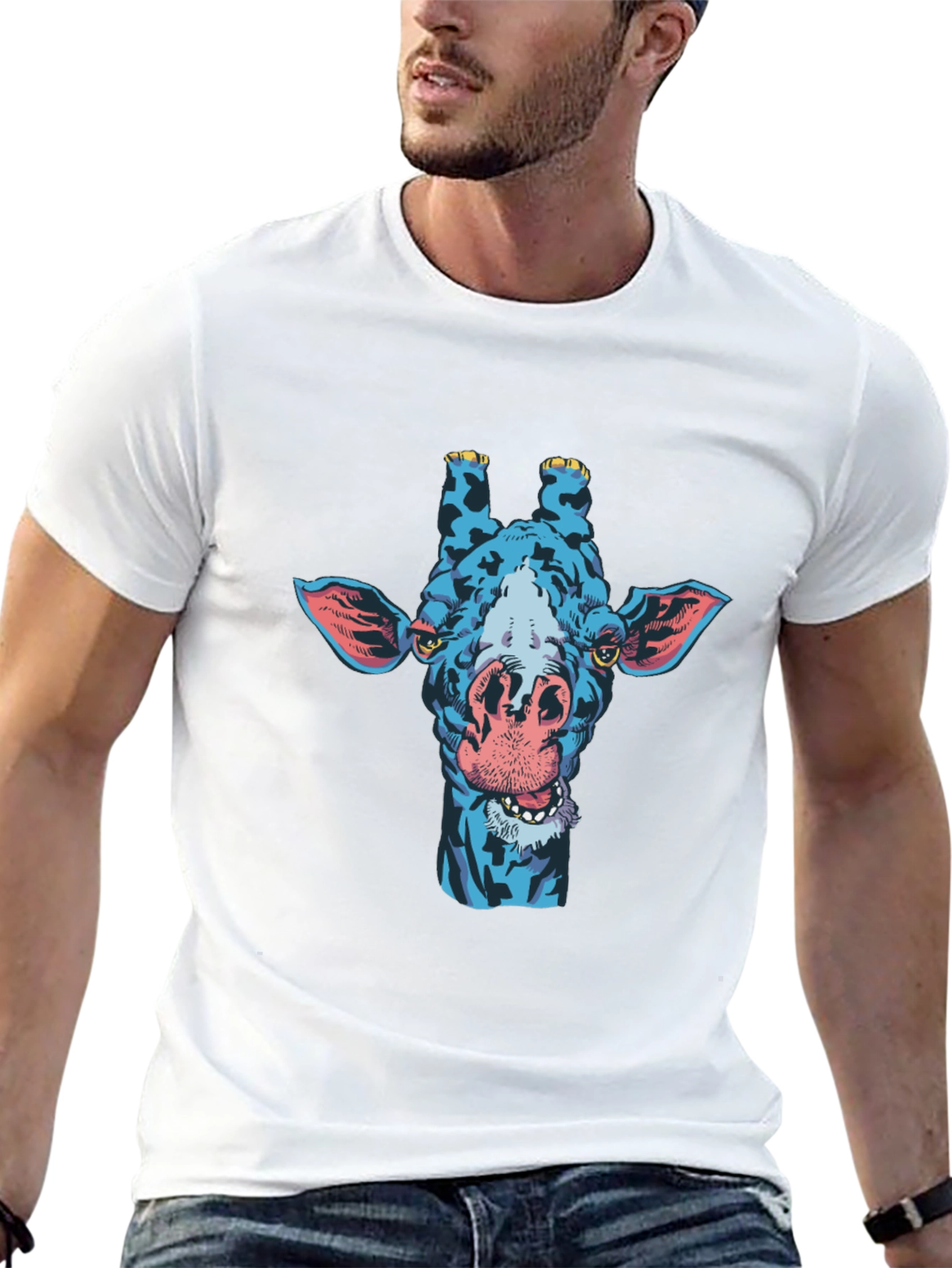 Blue Giraffe Graphic Tee - Unique Mens T-Shirt