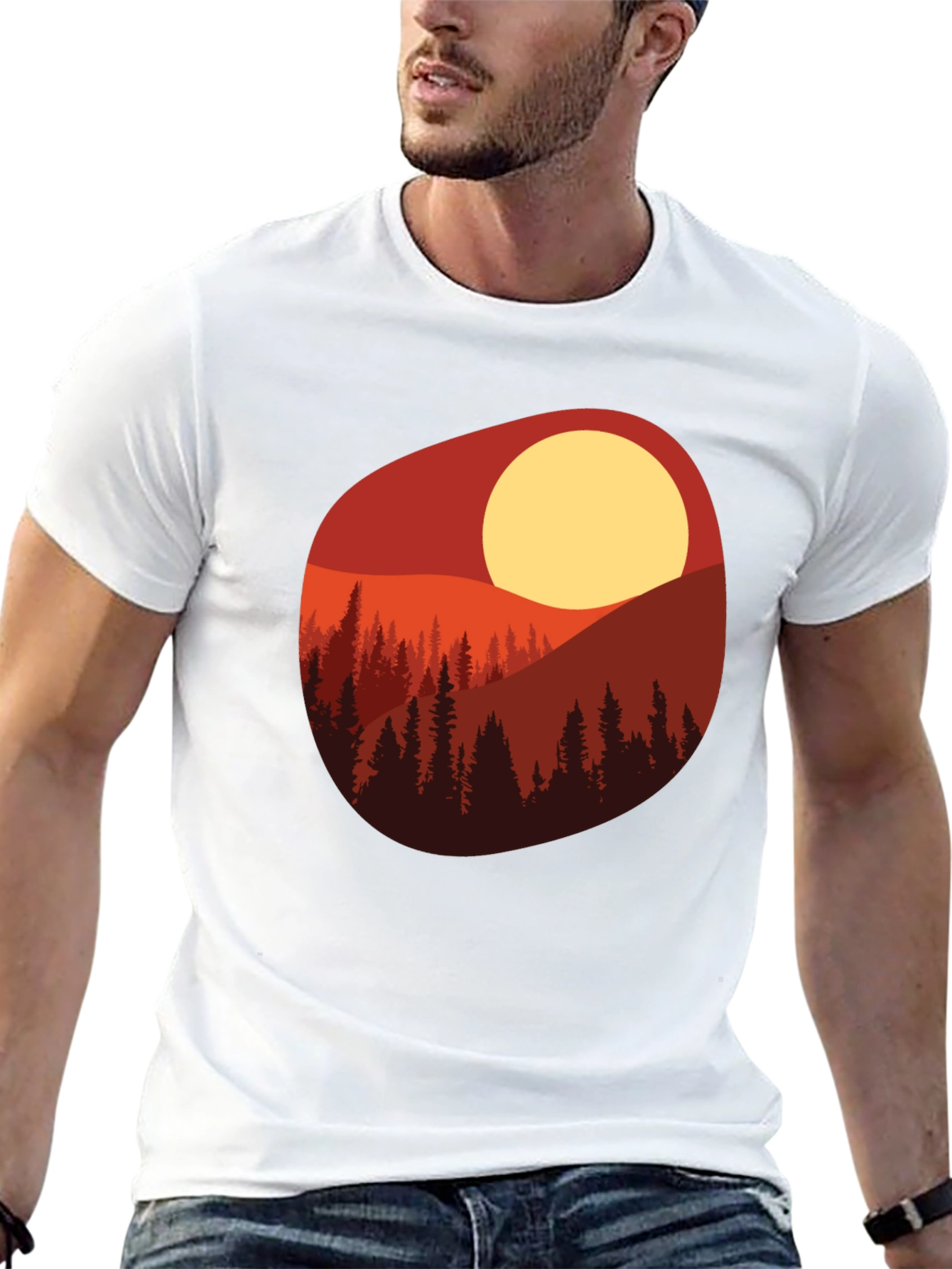 Sunset Mountain Scene Graphic Tee - Black